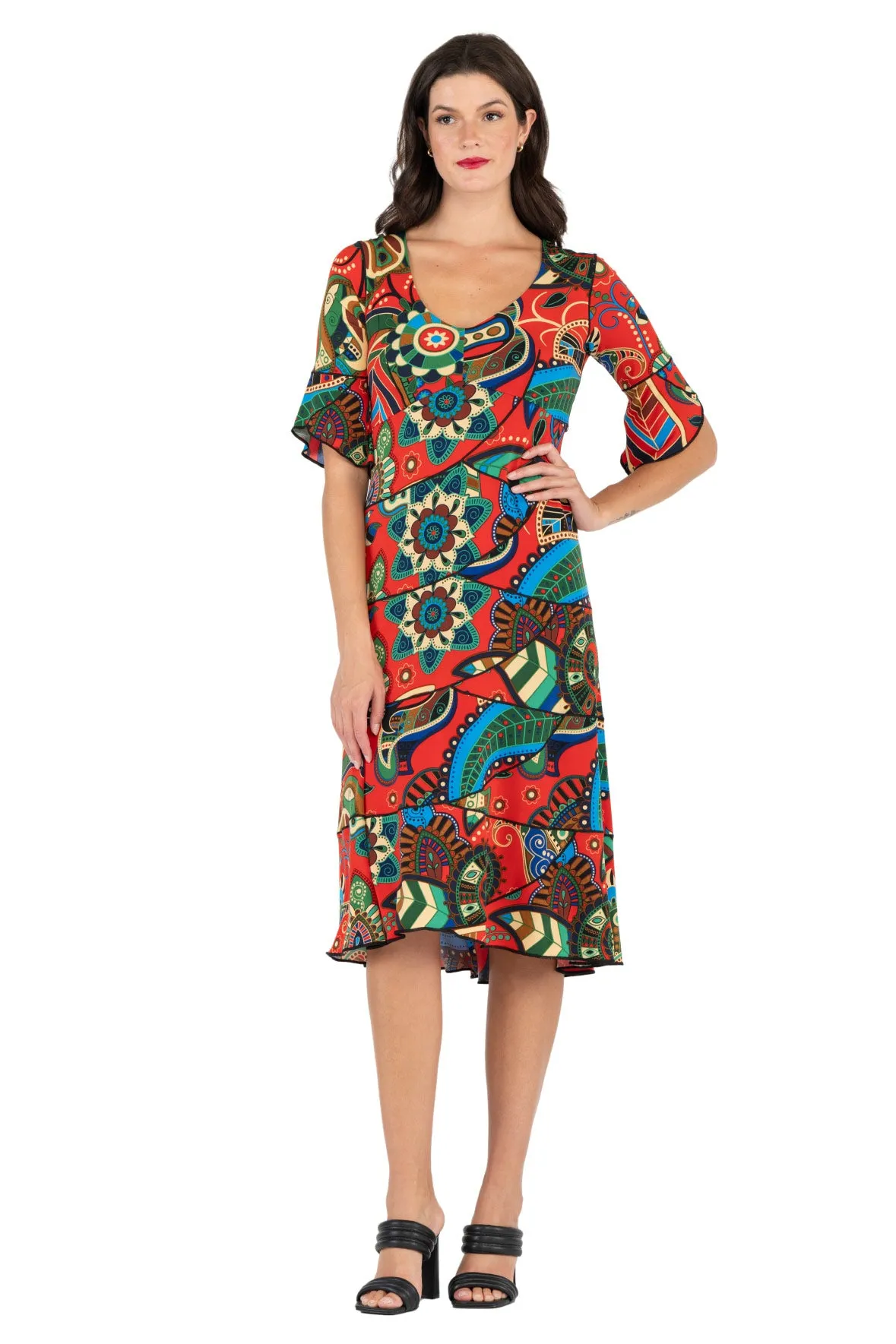 5 Tier 3/4 Sleeve Medium Length Dress