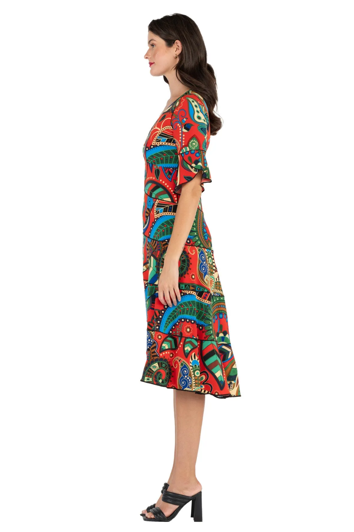 5 Tier 3/4 Sleeve Medium Length Dress