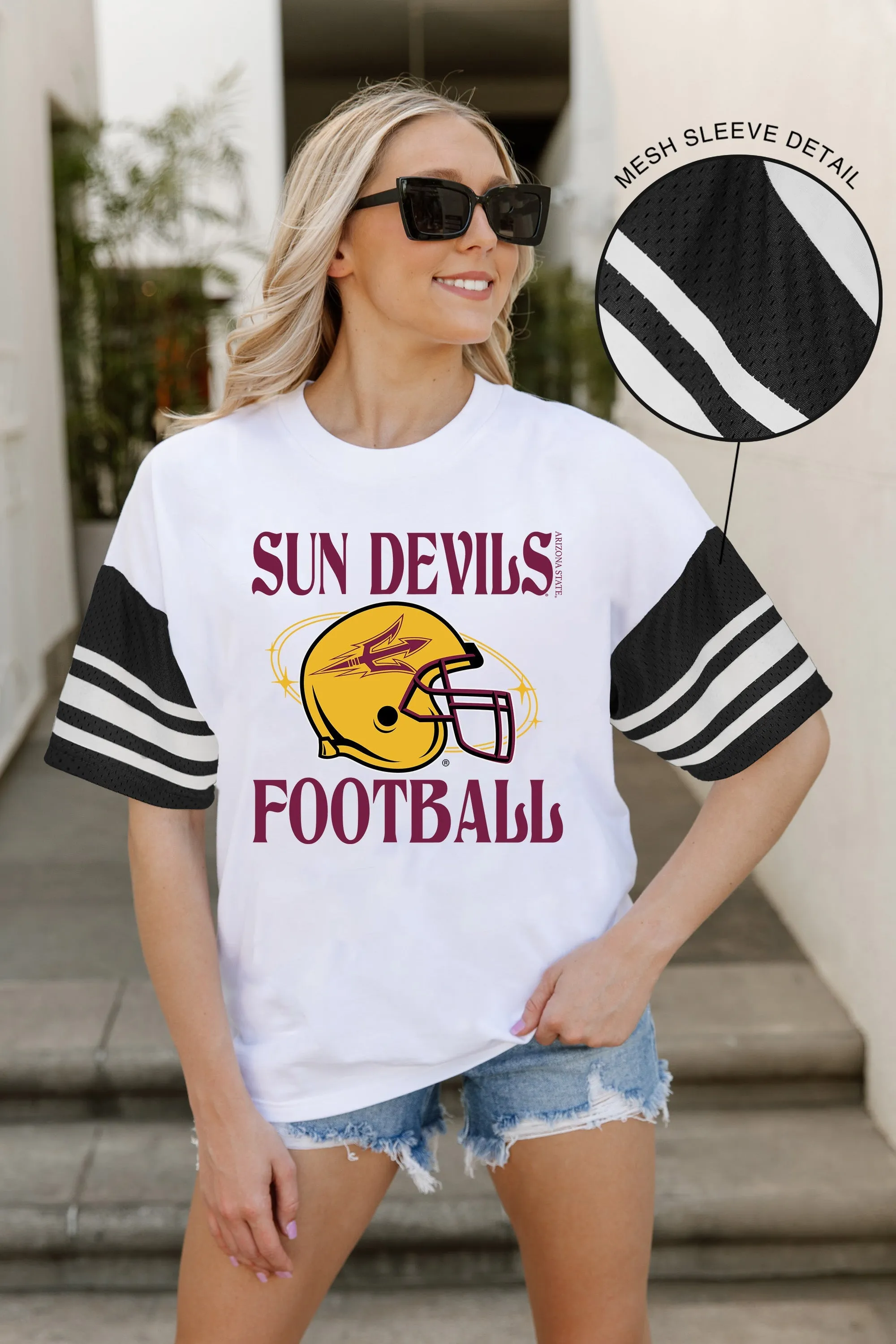 ARIZONA STATE SUN DEVILS STARTING LINEUP VINTAGE LOOK SHORT SLEEVE SPORTS STRIPE RAGLAN TEE