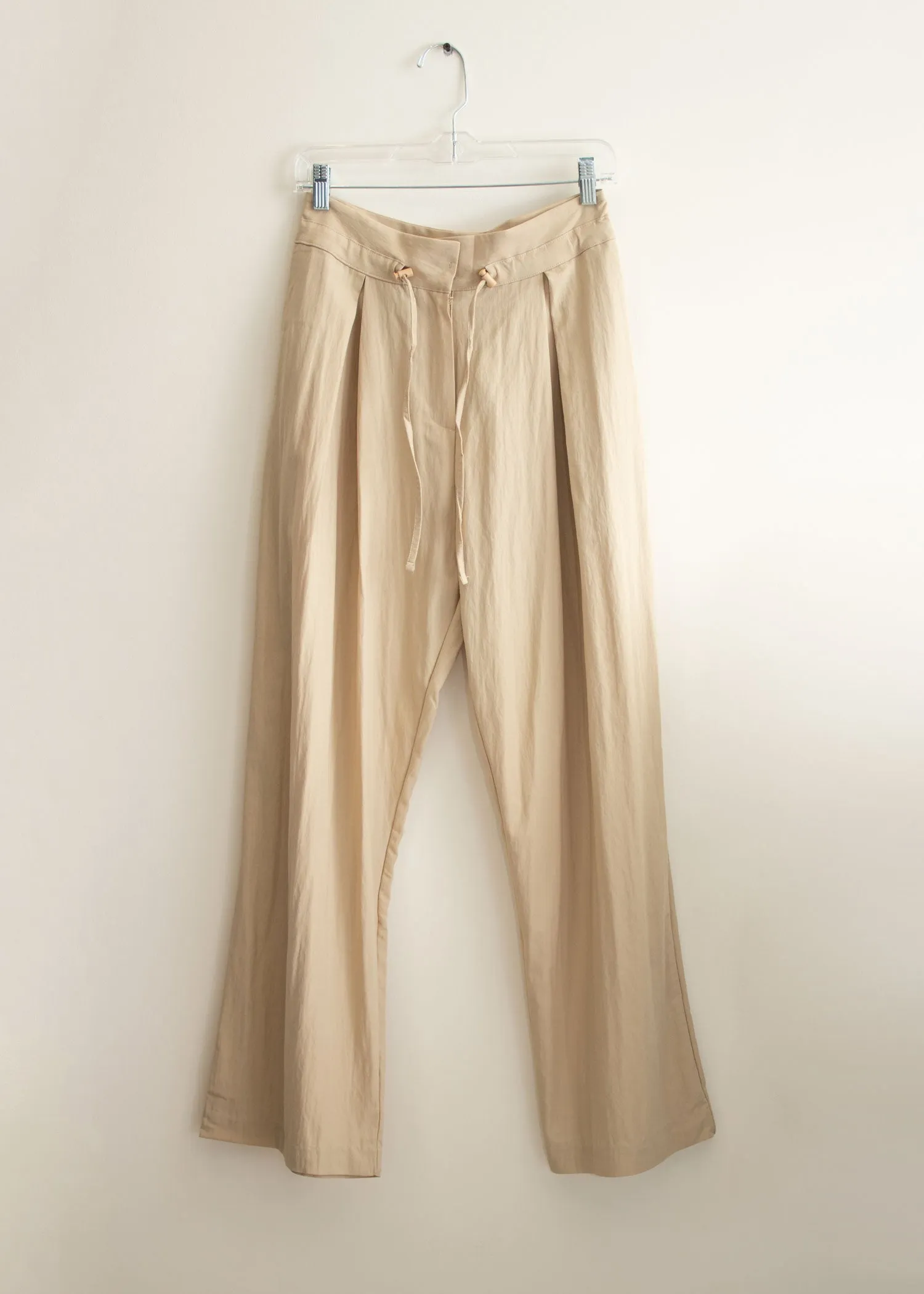 Beige Drawstring High Waist Pants