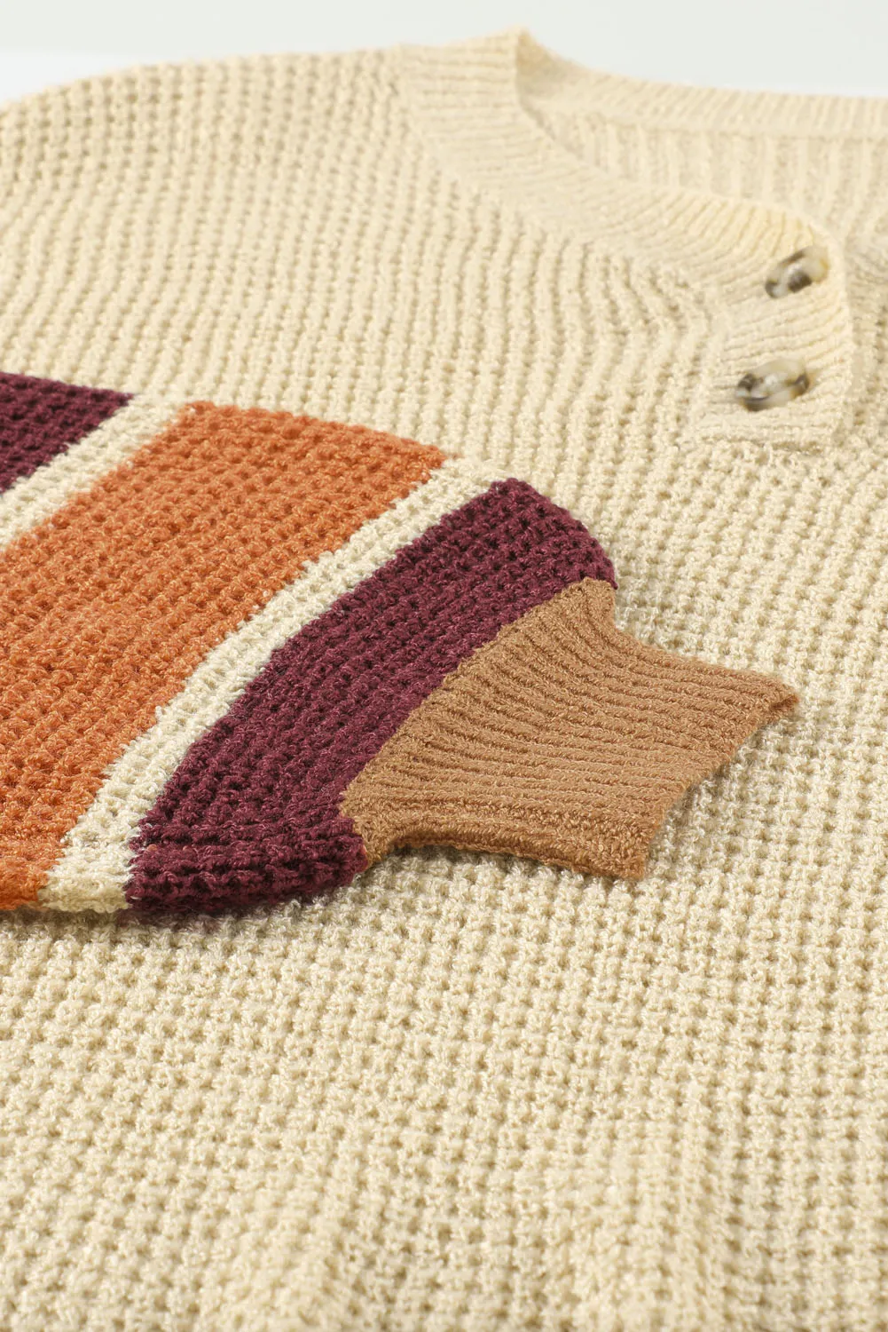 Beige Striped Drop Shoulder Winter Sweater