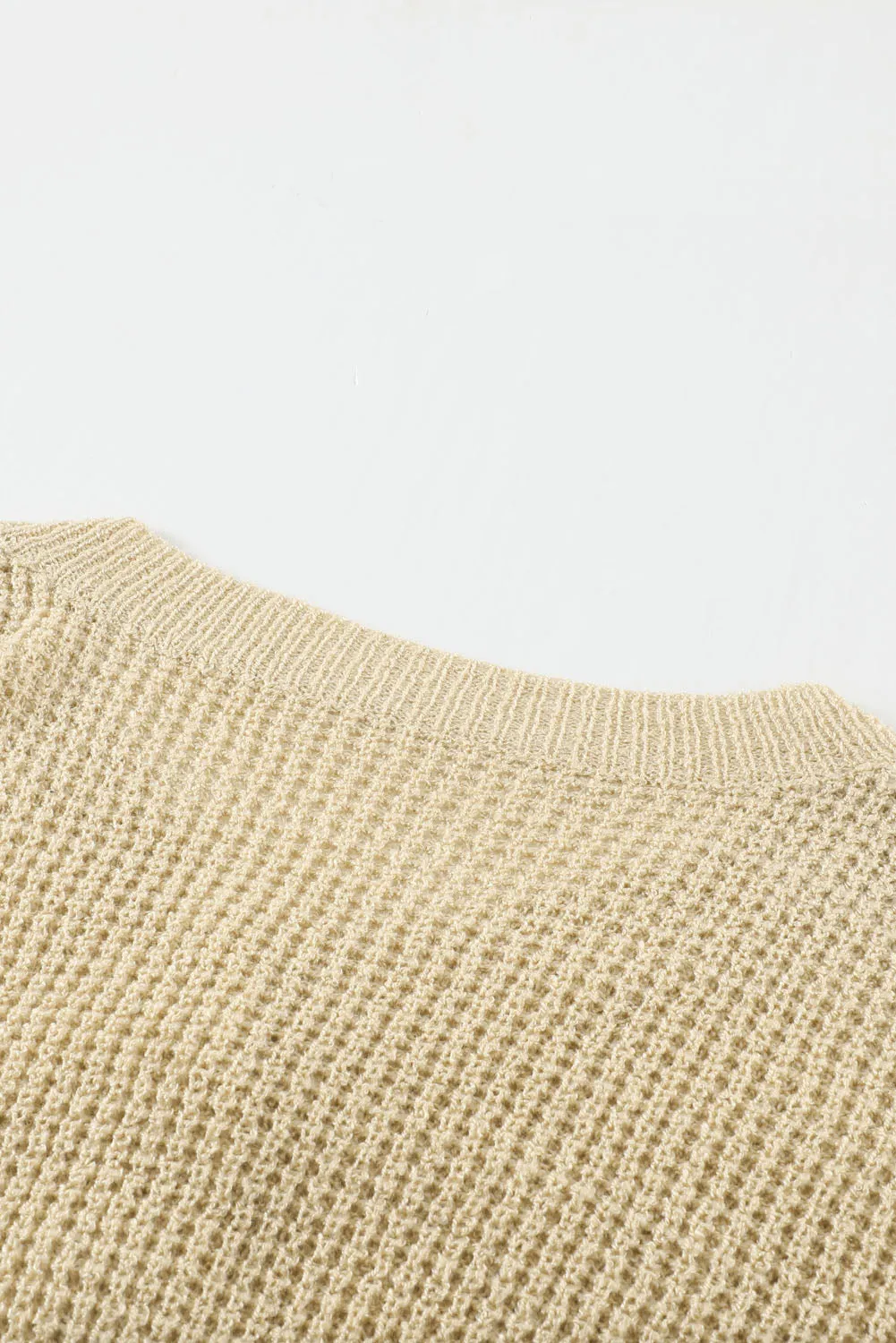 Beige Striped Drop Shoulder Winter Sweater