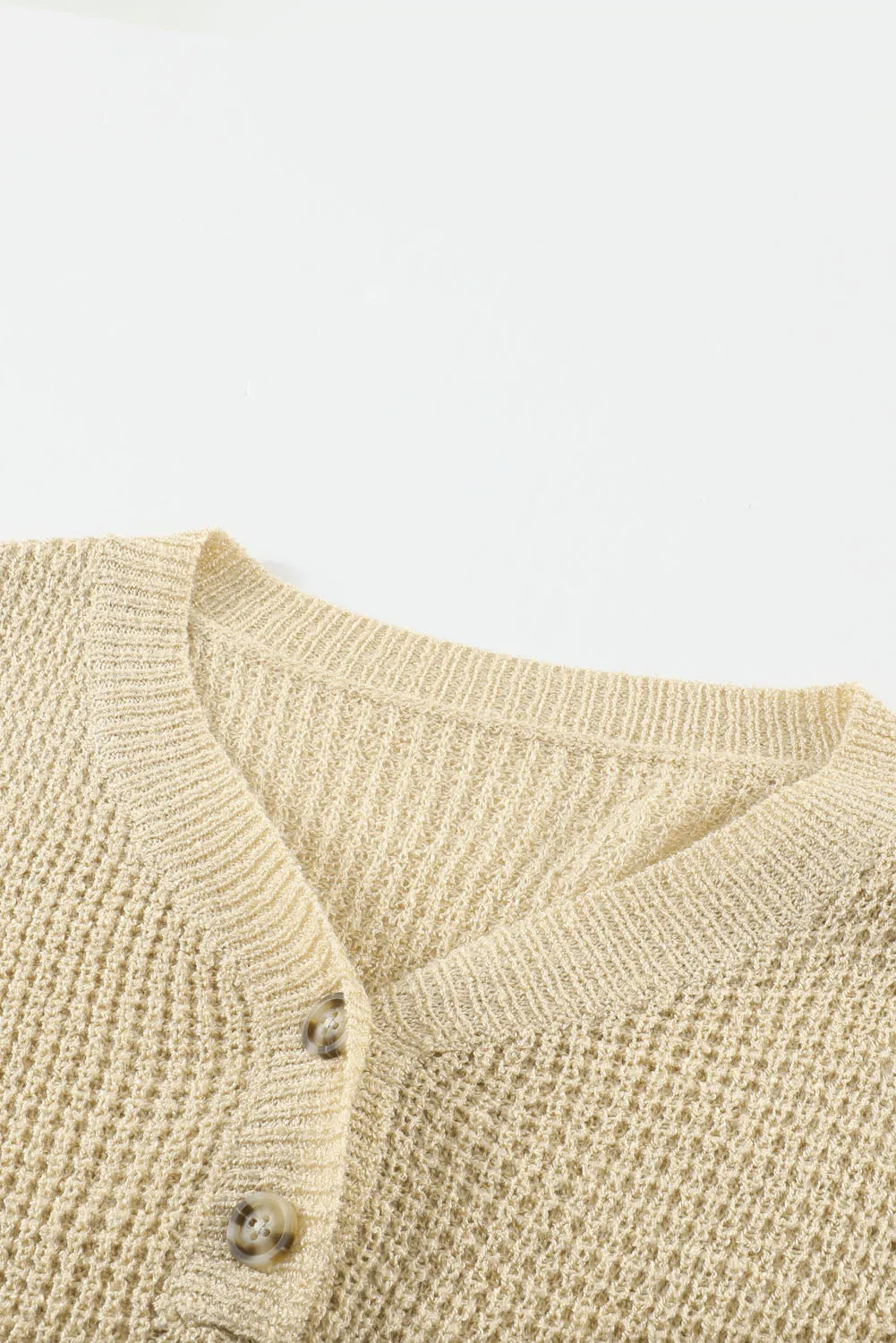 Beige Striped Drop Shoulder Winter Sweater