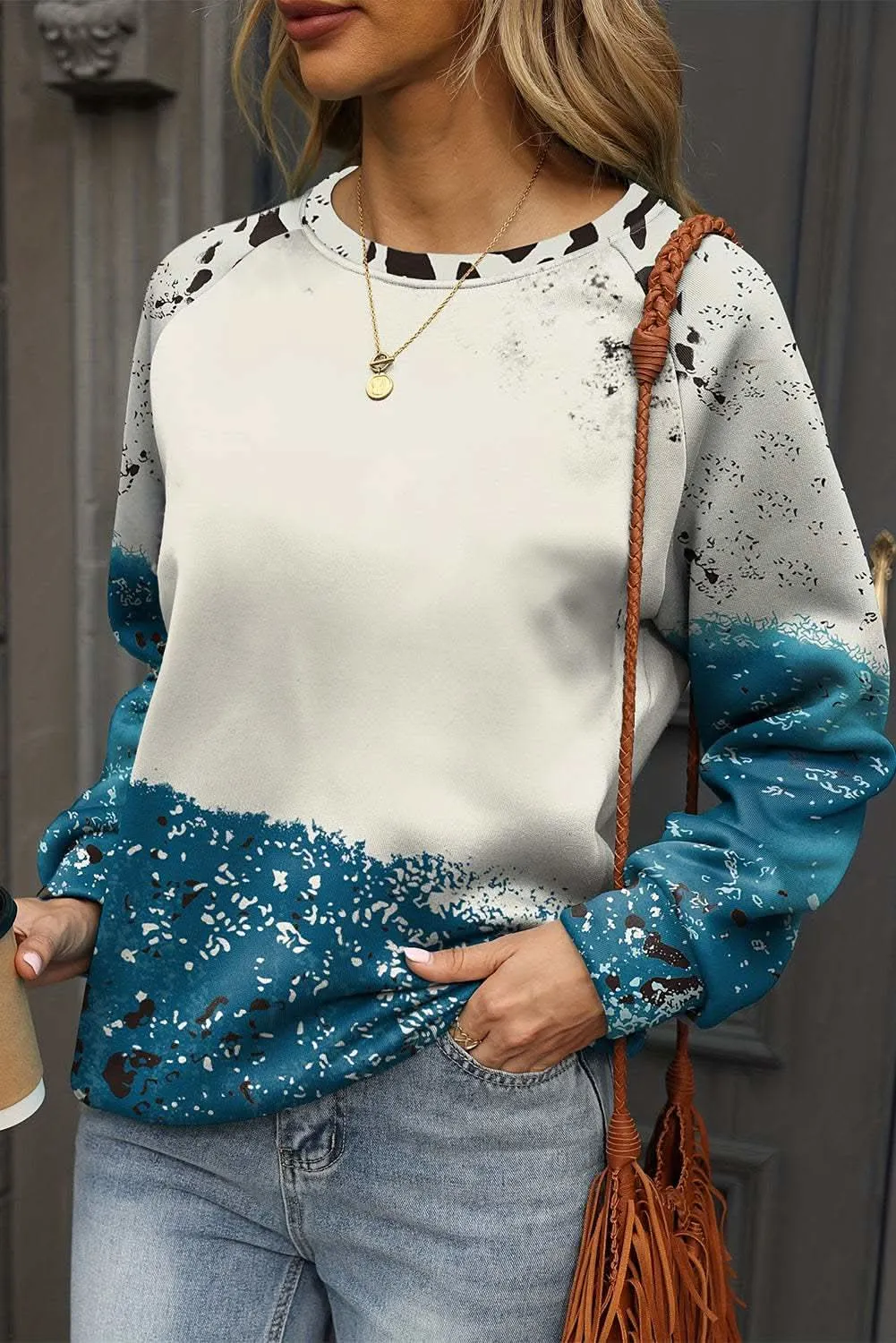 Blue tie dye cow print sweatshirt