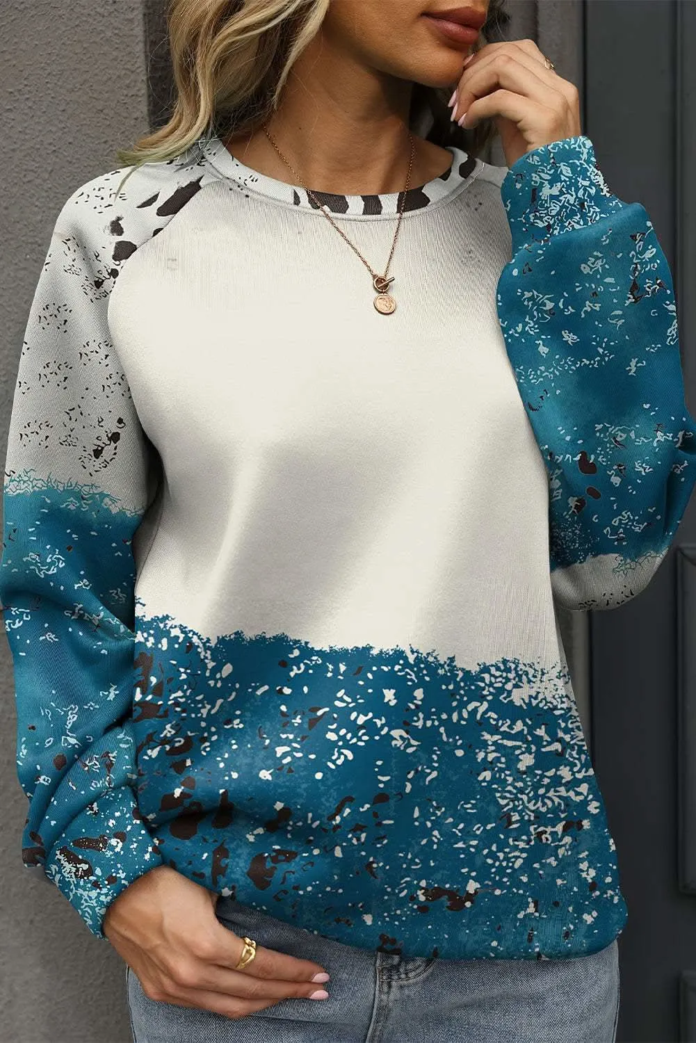 Blue tie dye cow print sweatshirt
