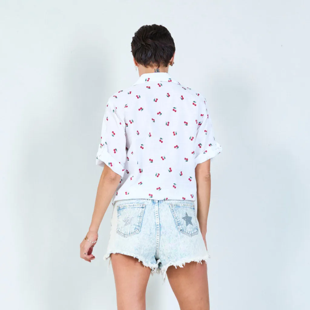 Buttoned summer shirt with minamalist cherry print wholesale