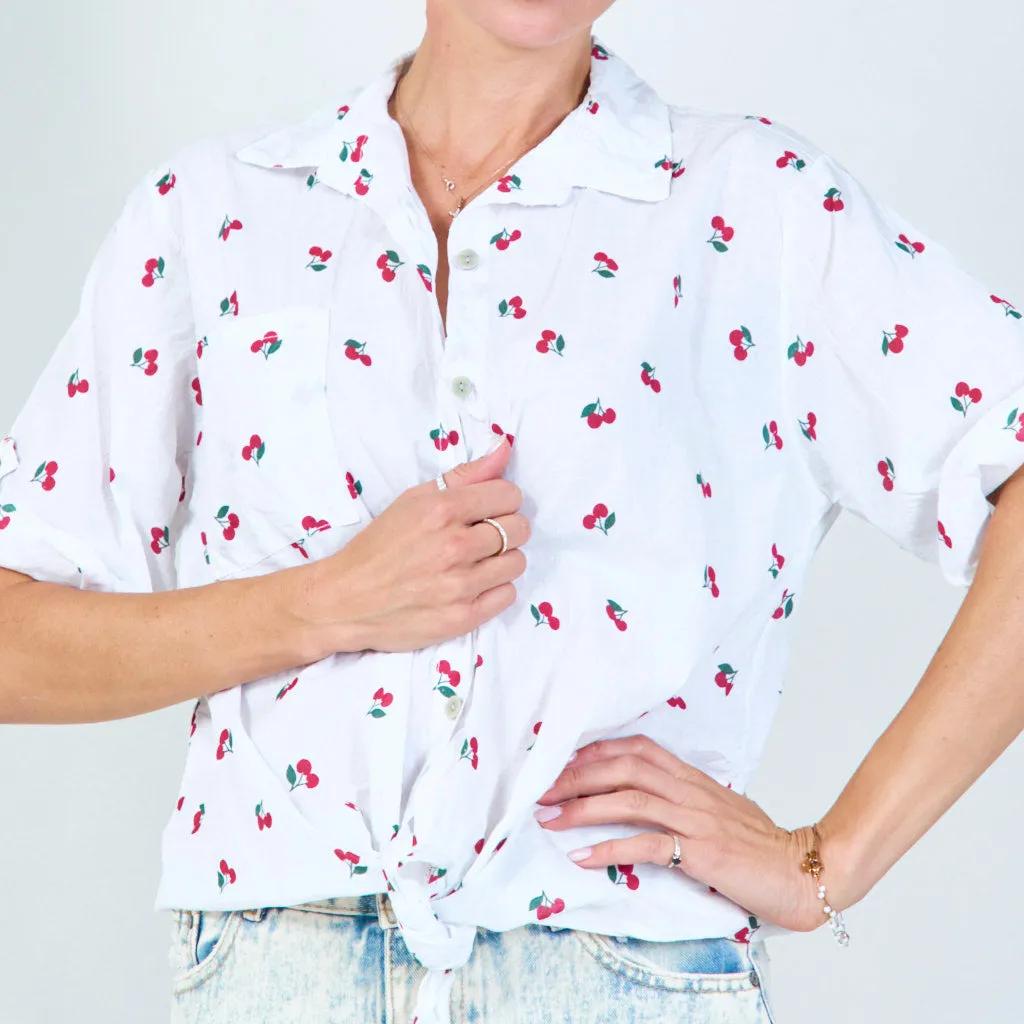 Buttoned summer shirt with minamalist cherry print wholesale