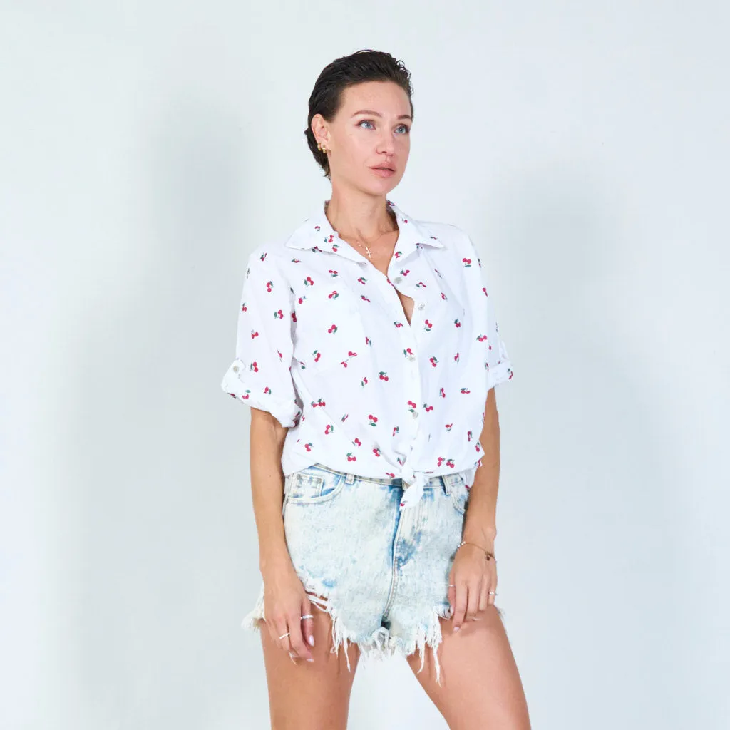 Buttoned summer shirt with minamalist cherry print wholesale