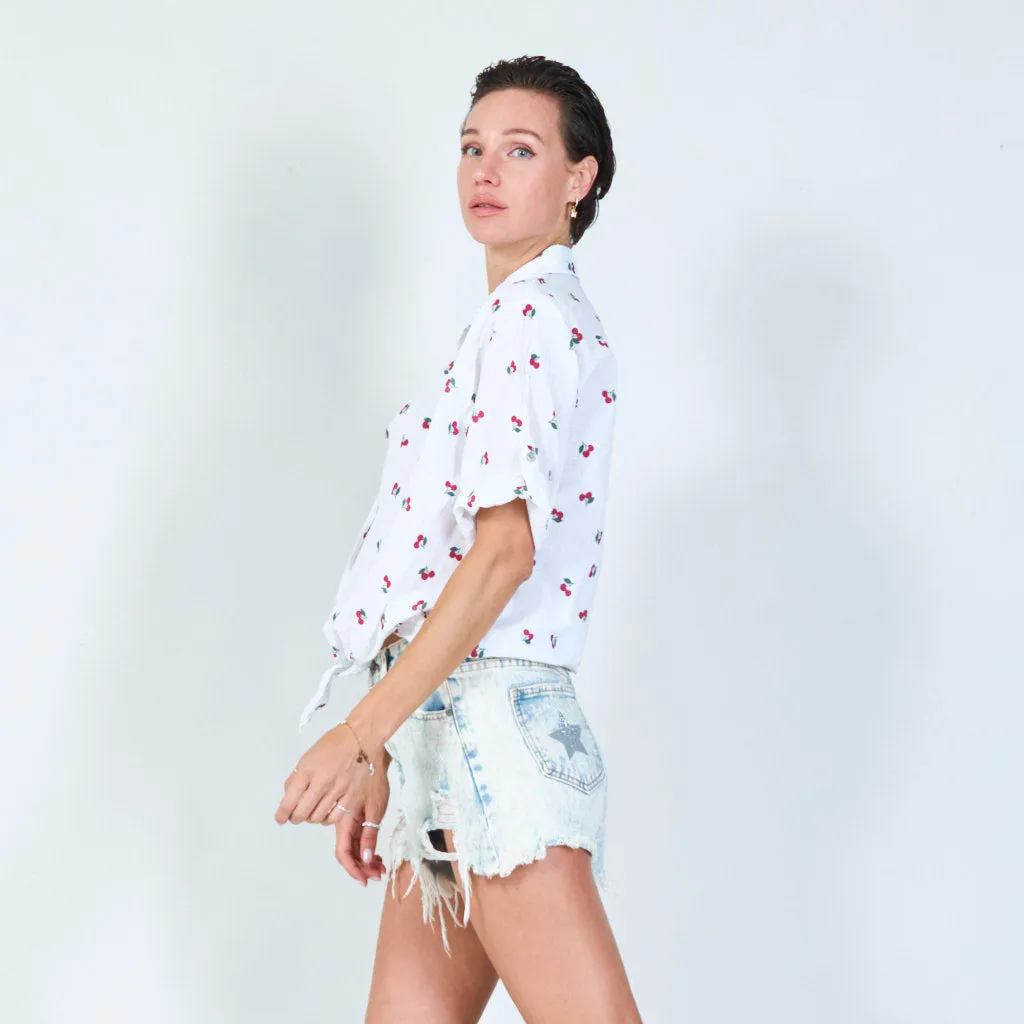 Buttoned summer shirt with minamalist cherry print wholesale