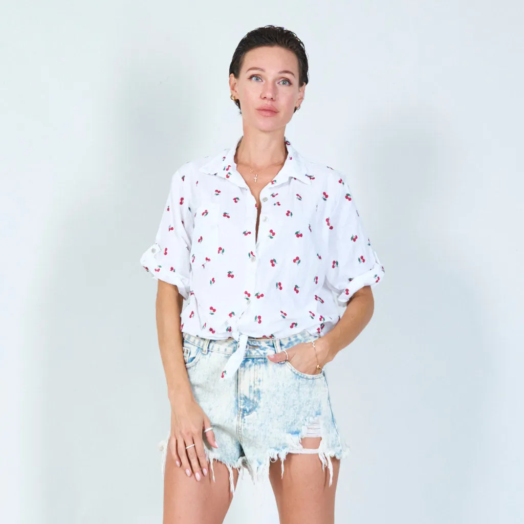 Buttoned summer shirt with minamalist cherry print wholesale
