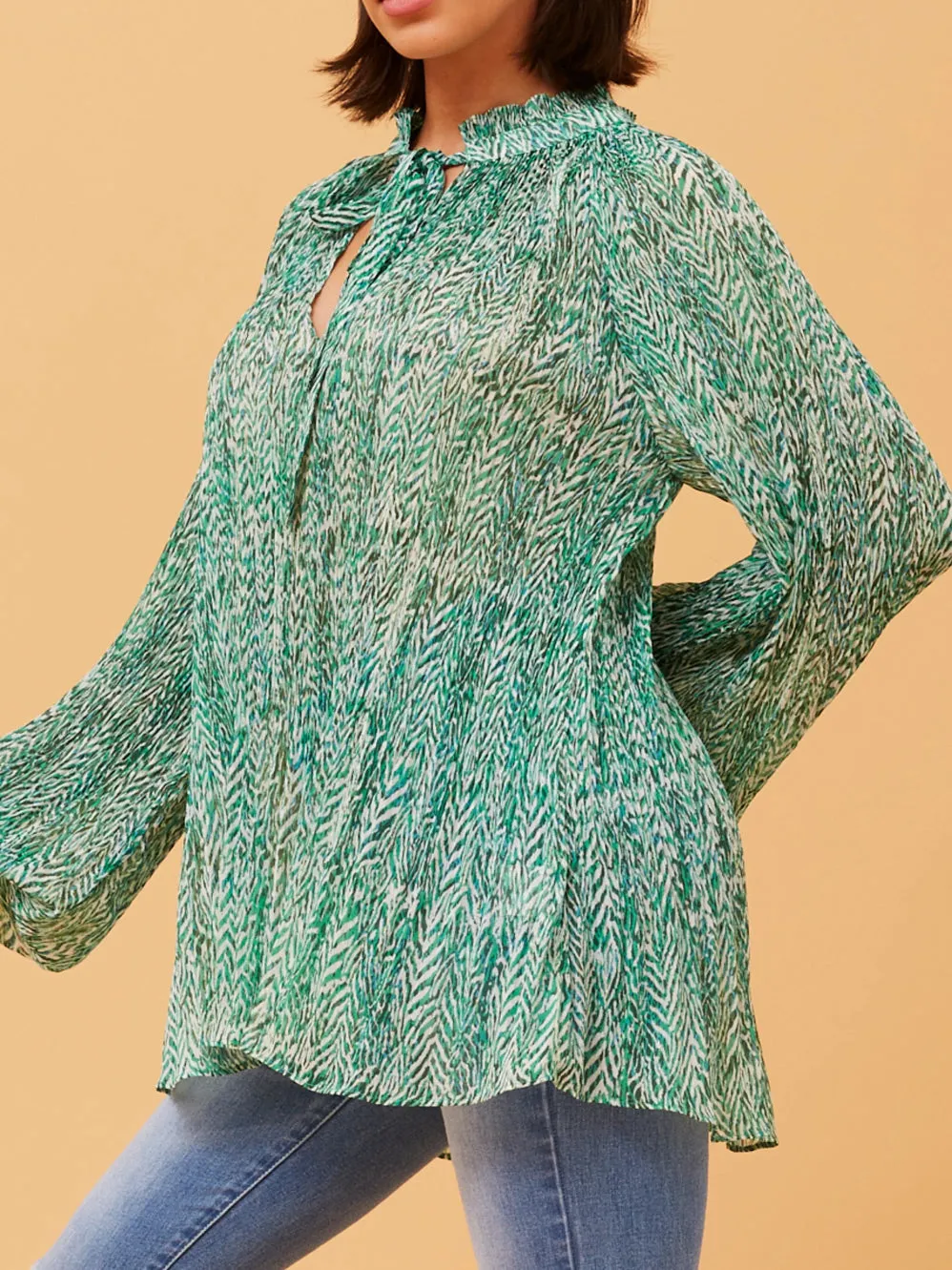 CAROLINE K MORGAN NECK TIE PLEAT TOP