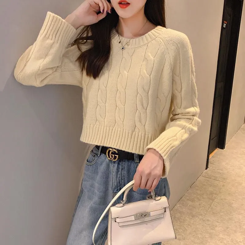 Chunky Braid Crew necks Twist Knit Pima Cotton Sweater Pullover