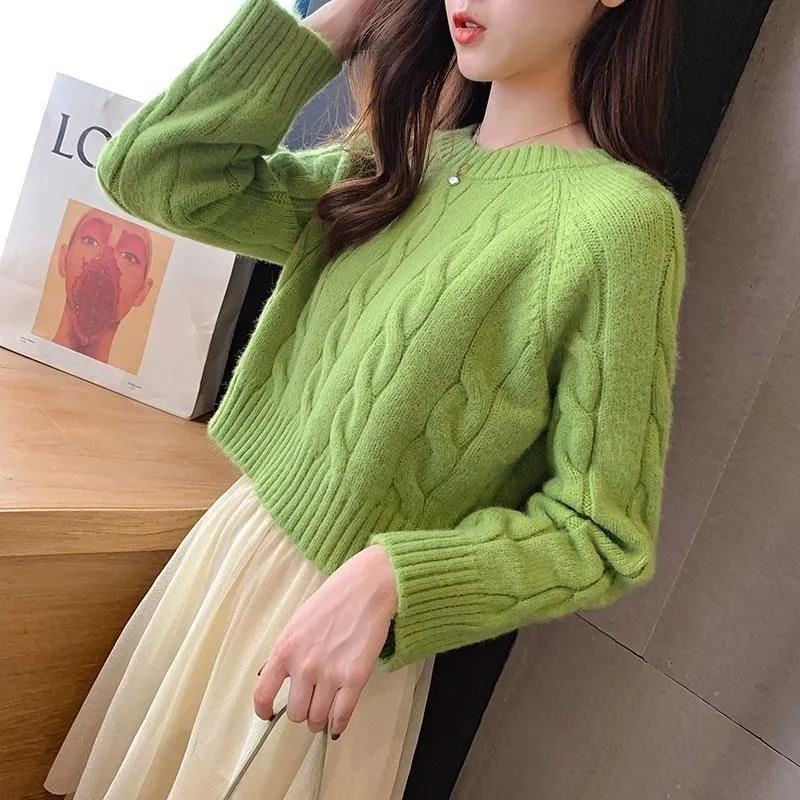 Chunky Braid Crew necks Twist Knit Pima Cotton Sweater Pullover