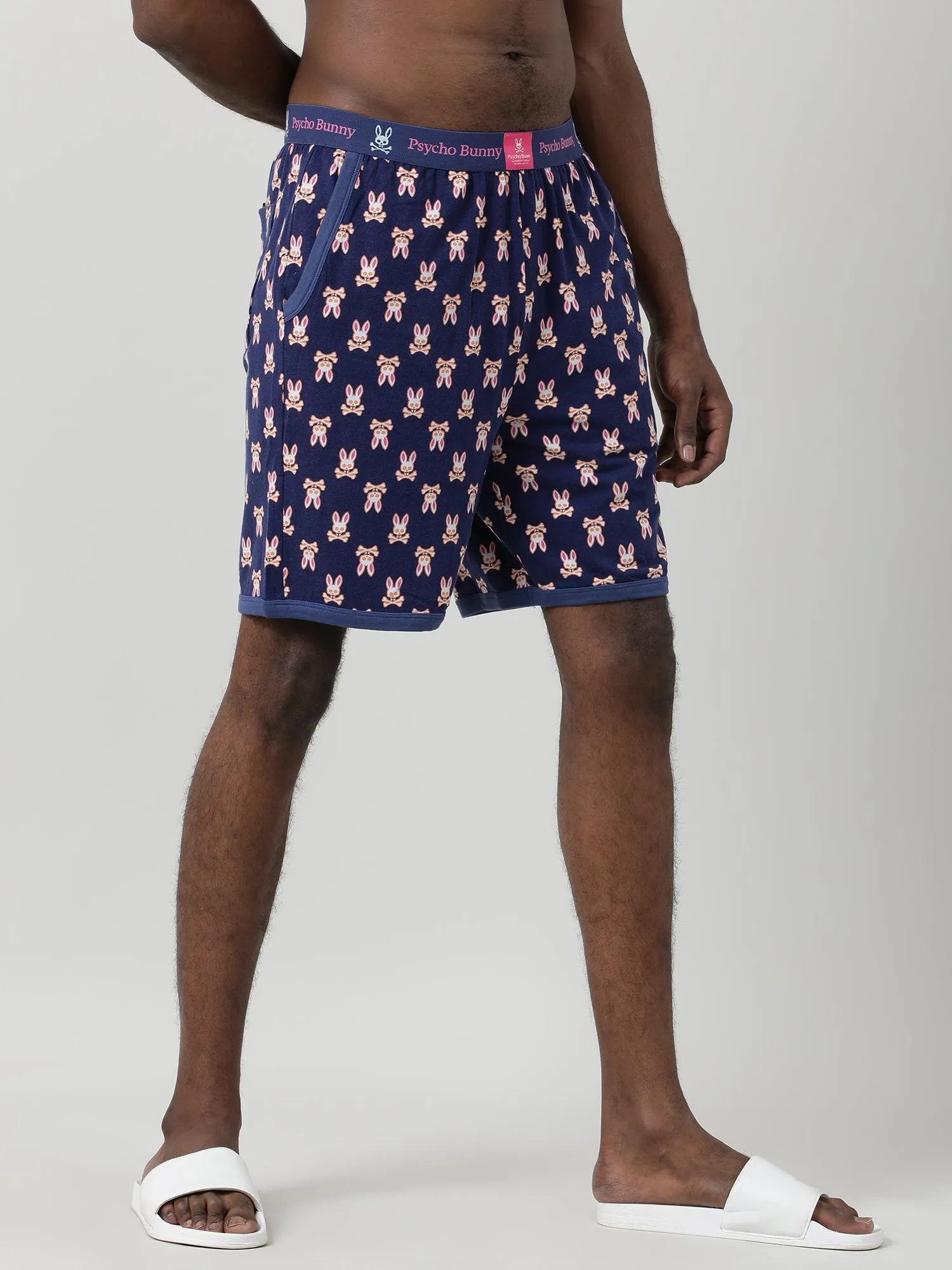 Dark Blue Cotton Knee Length Shorts