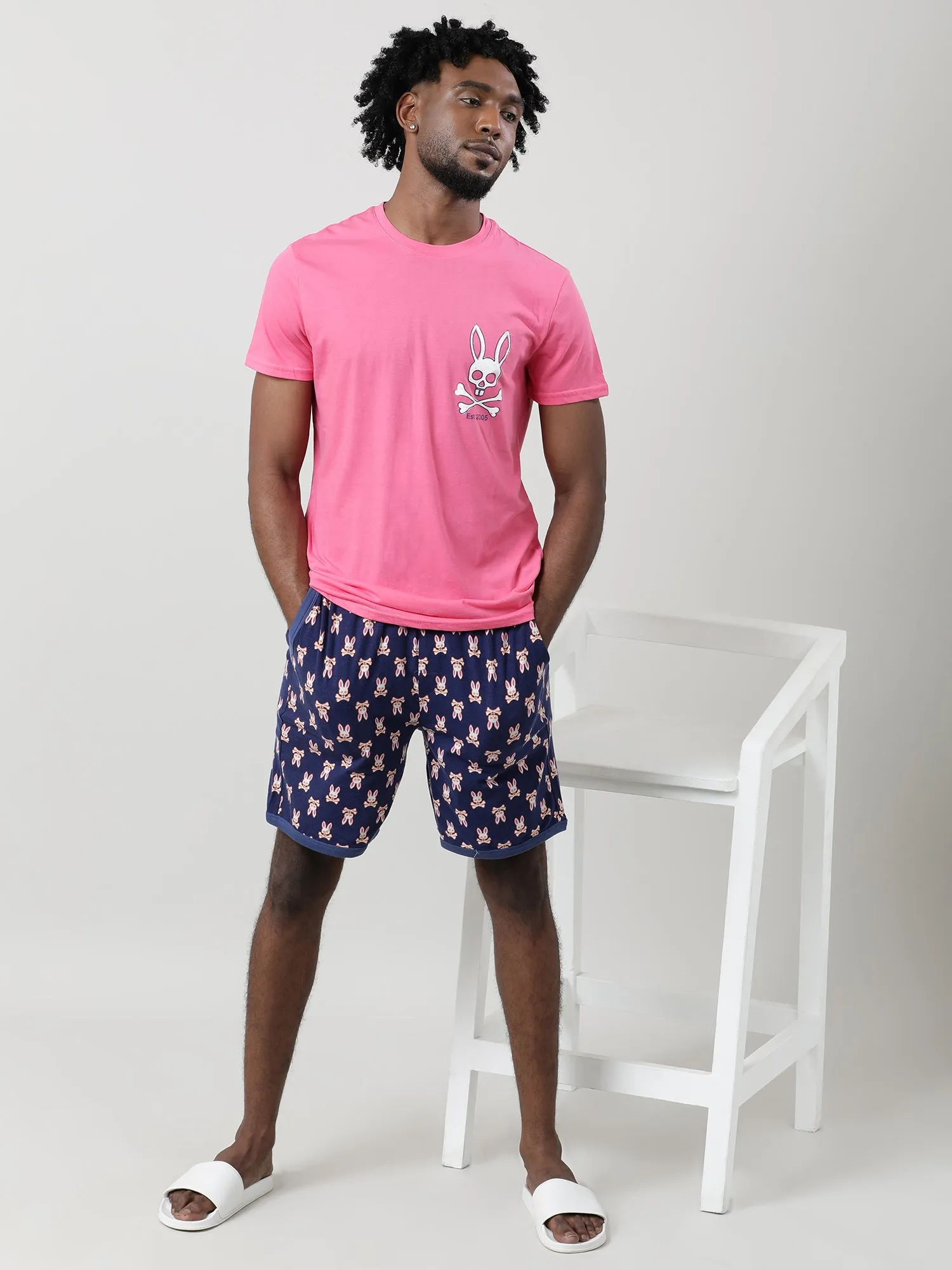 Dark Blue Cotton Knee Length Shorts