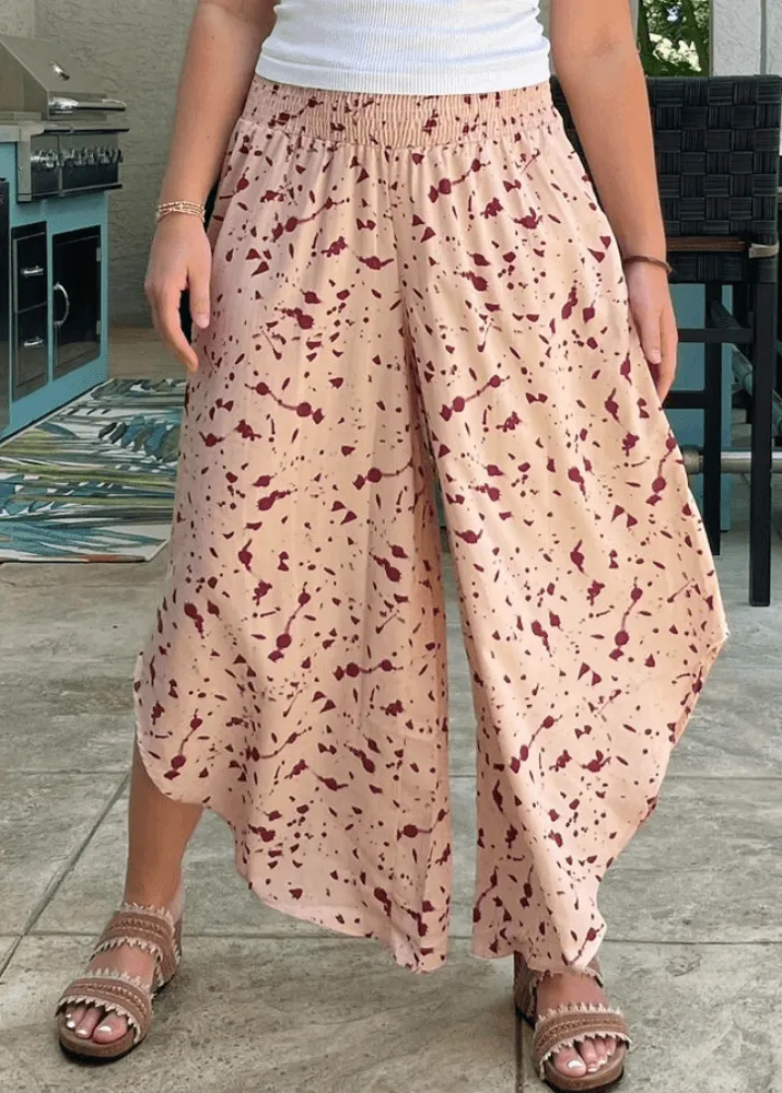 Easy Breezy Smocked Diagonal Cut Gaucho Pants in Lime