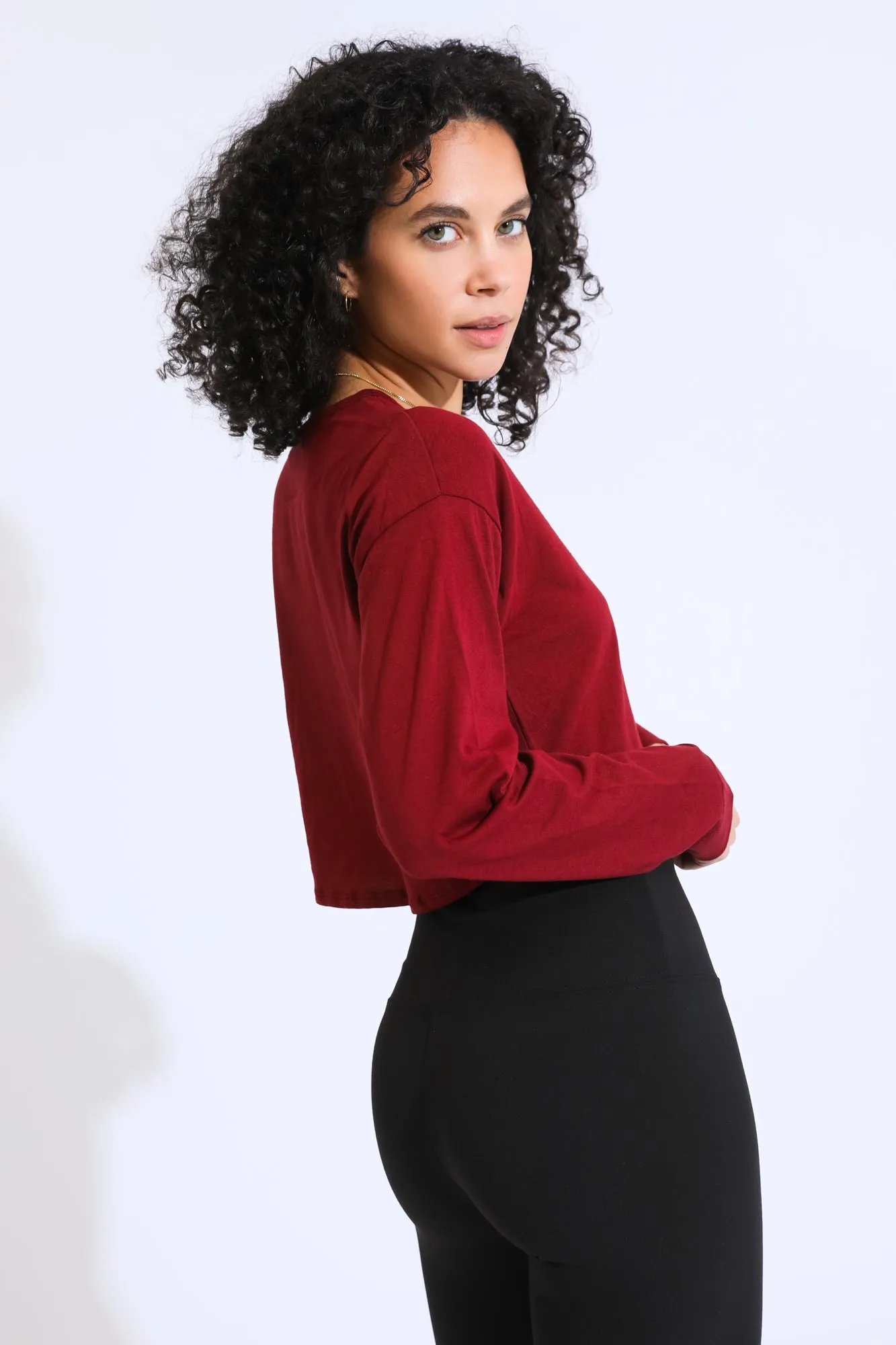 Essential Cropped Long Sleeve Tee - Dark Red