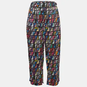 Fendi Black Ff Print Satin Cropped Fun Fair Pants