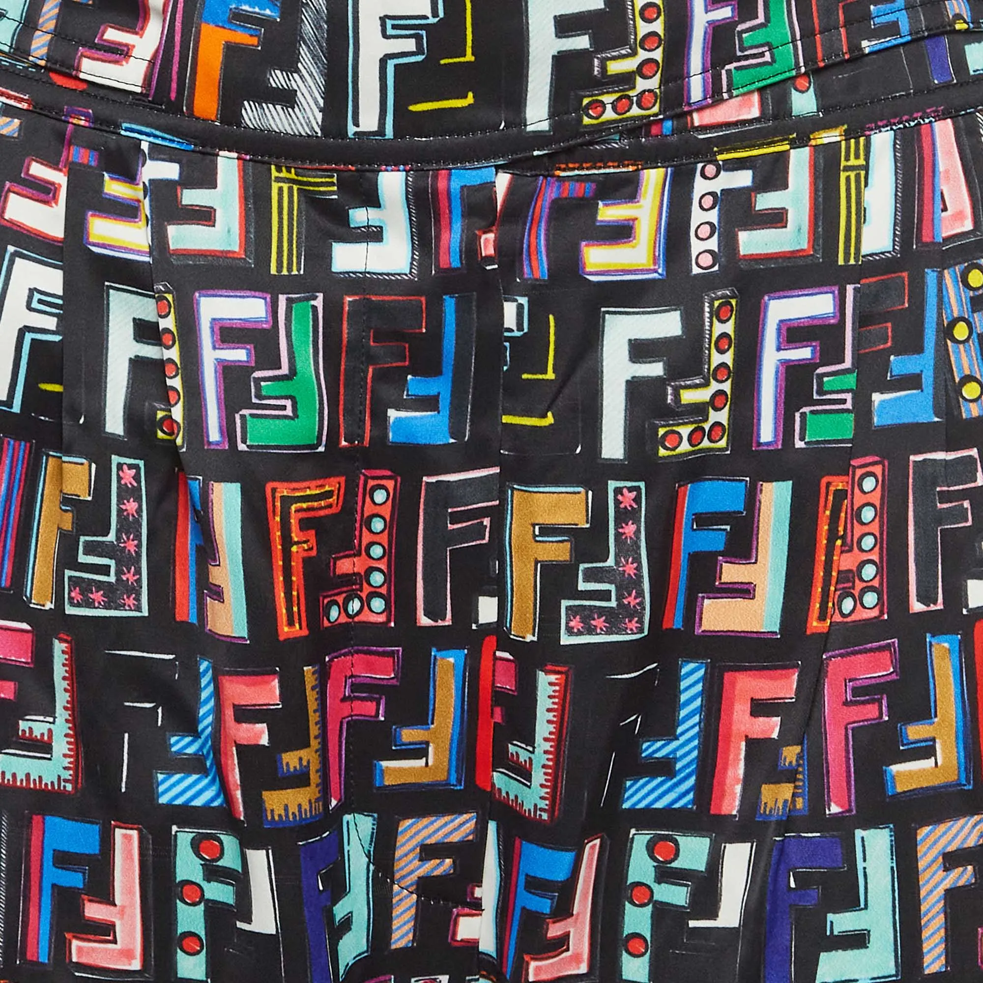 Fendi Black Ff Print Satin Cropped Fun Fair Pants