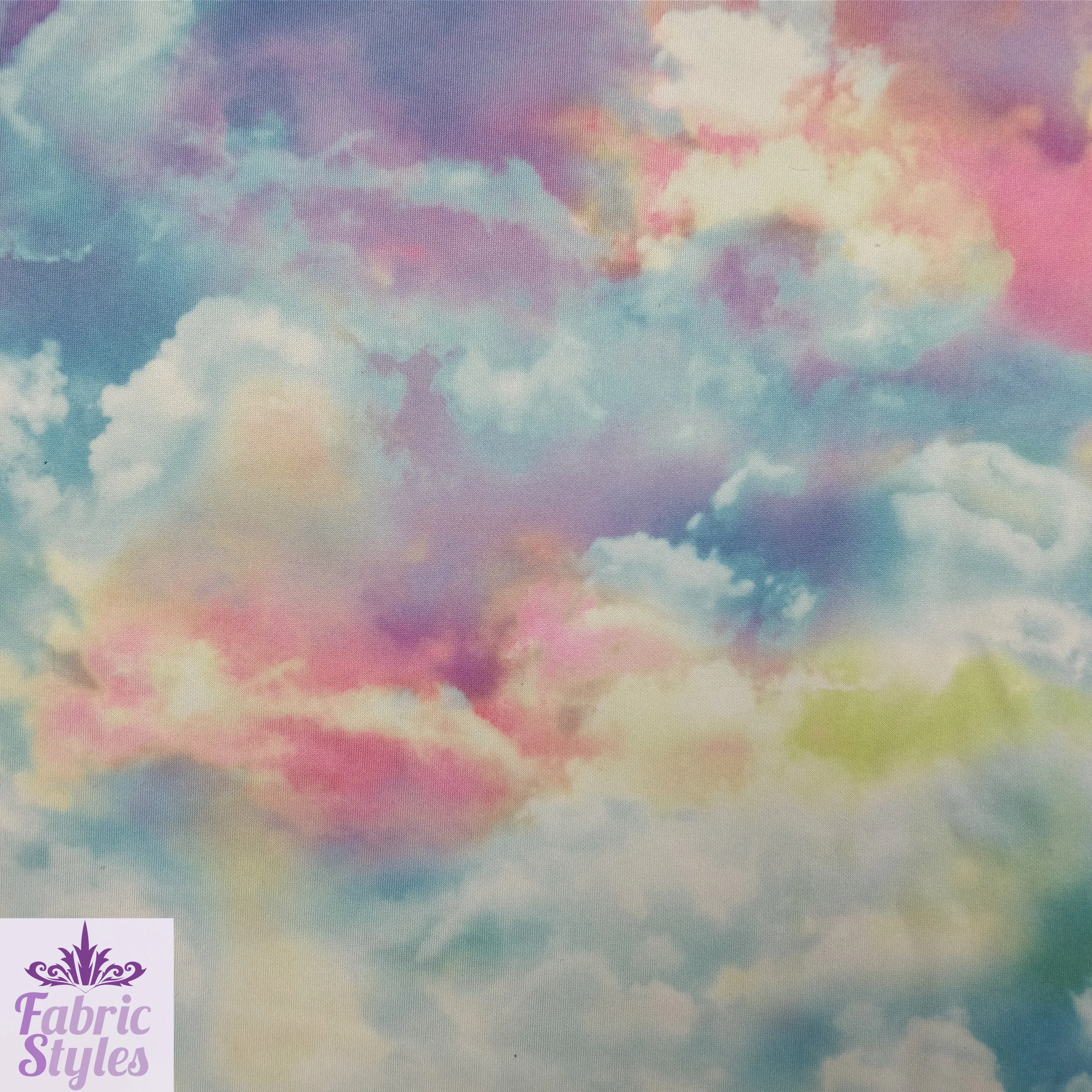 FS113 Clouds Tie Dye Scuba Velvet & Spandex Stretch Knit Fabric Blue Purple Pink Black