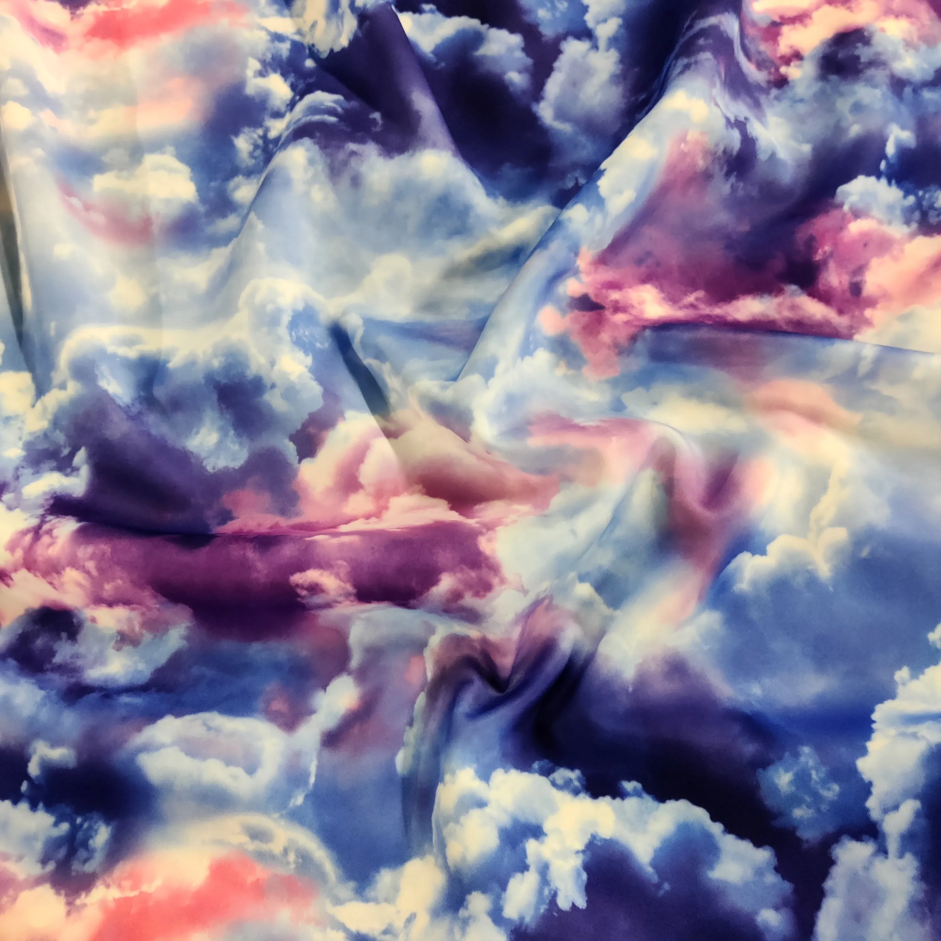 FS113 Clouds Tie Dye Scuba Velvet & Spandex Stretch Knit Fabric Blue Purple Pink Black