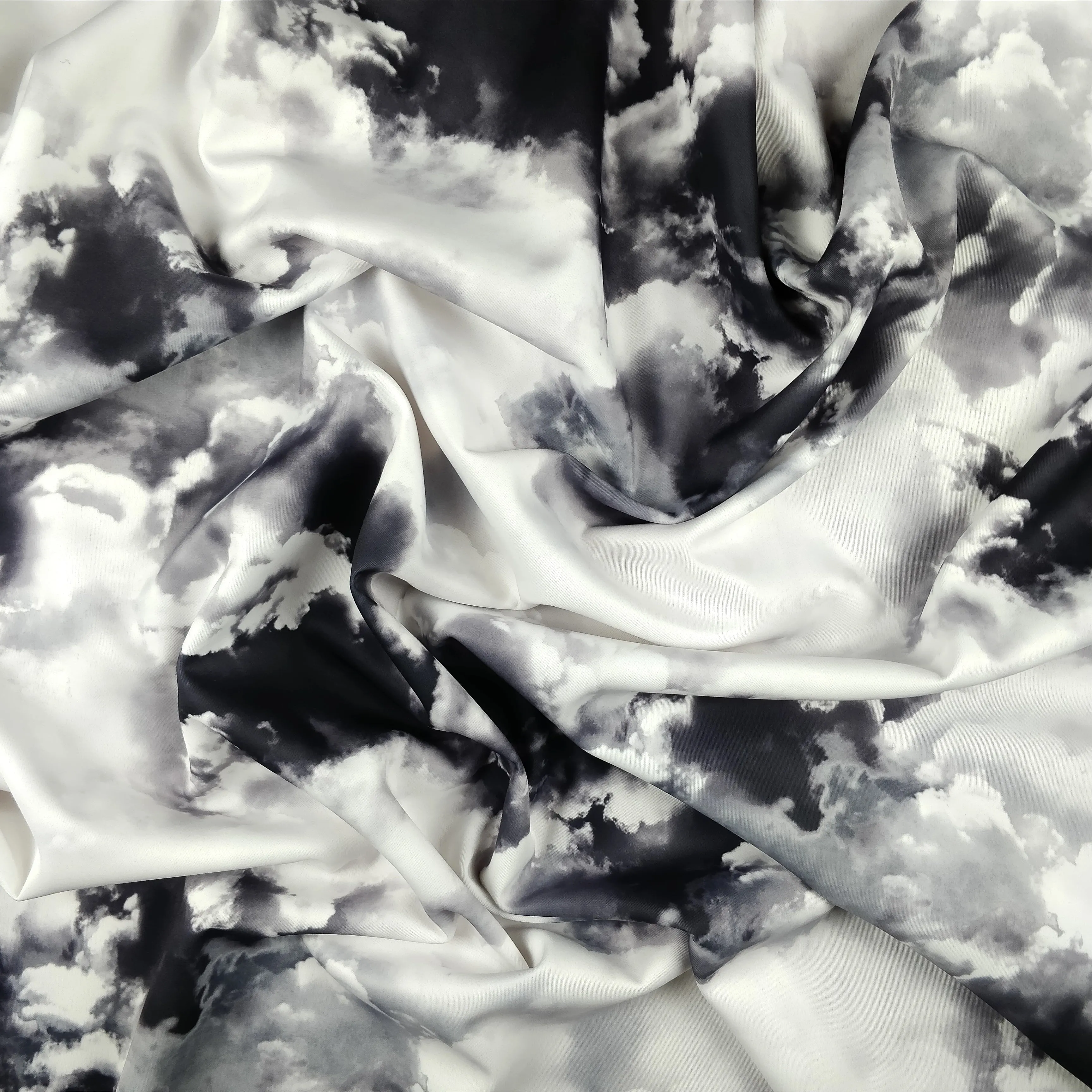 FS113 Clouds Tie Dye Scuba Velvet & Spandex Stretch Knit Fabric Blue Purple Pink Black