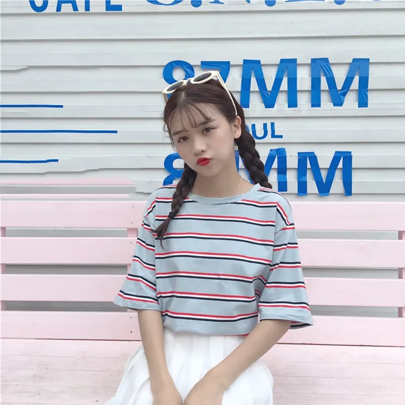 Harajuku Ulzzang Pastel Striped T-shirt