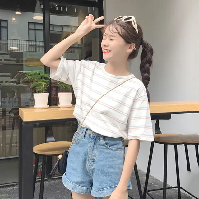 Harajuku Ulzzang Pastel Striped T-shirt