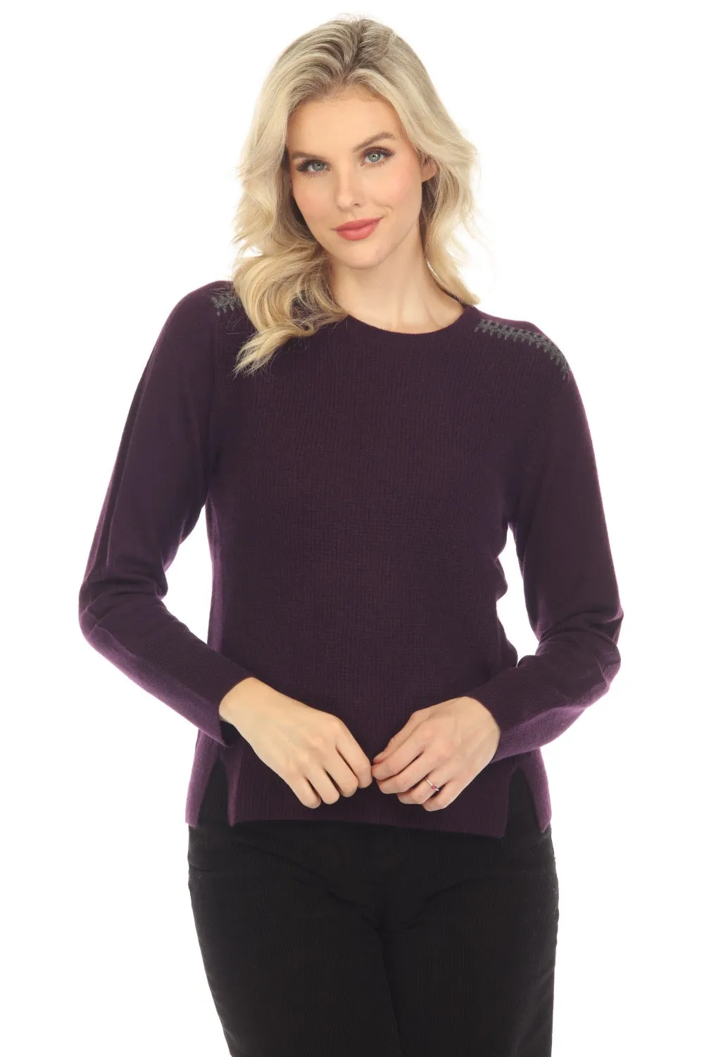 Johnny Was Mishika Waffle Wool Cashmere Pullover Sweater Boho Chic M67023