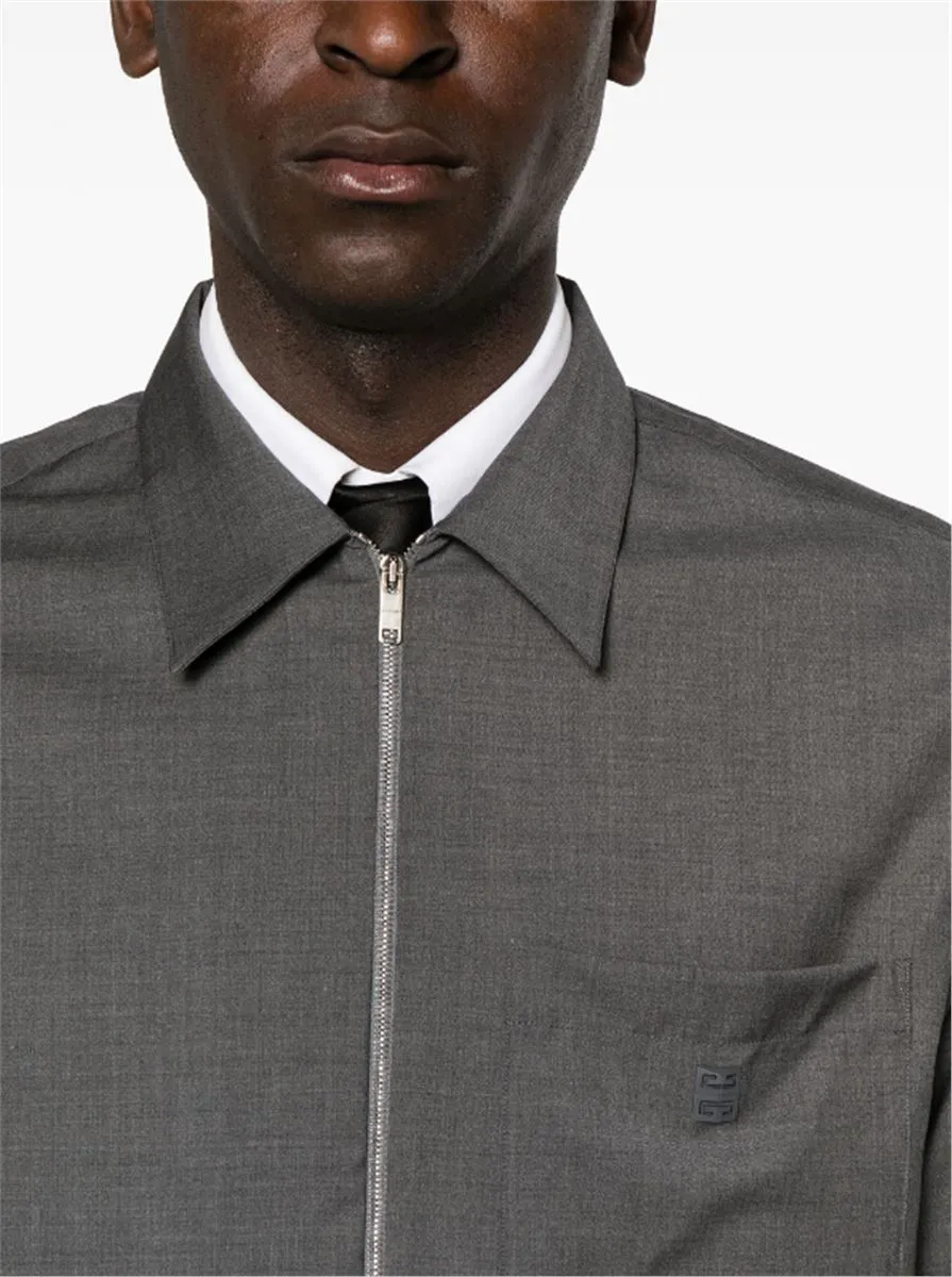 LOGO-PLAQUE WOOL SHIRT