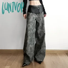 Lunivop Classic Vintage All-match Casual Trendy Cool Youth Vitality Women's Patchwork Gender-free Wide Leg Pants Trousers