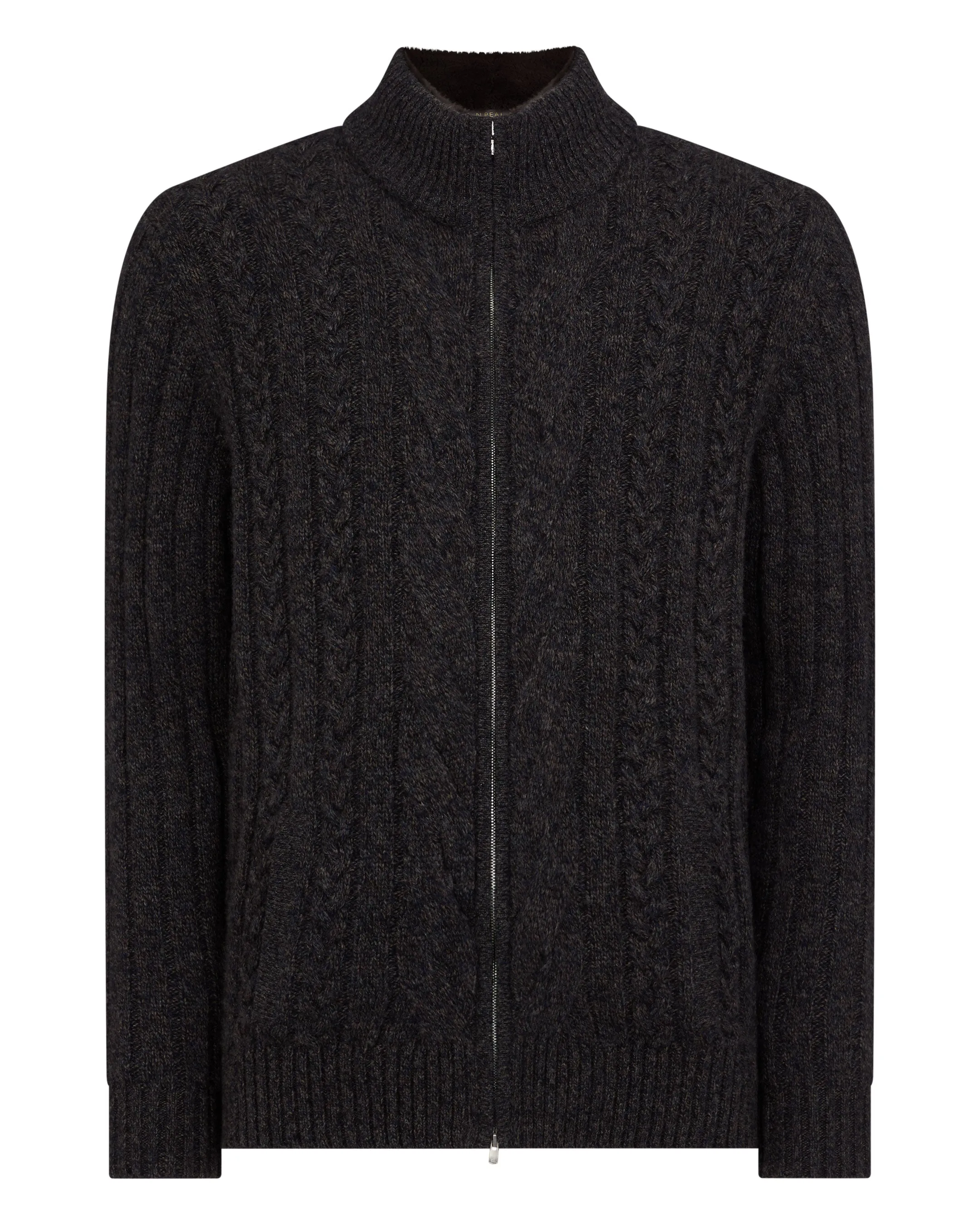 Men's Colorado Cable Fur Trim Cashmere Jacket Granite Blue