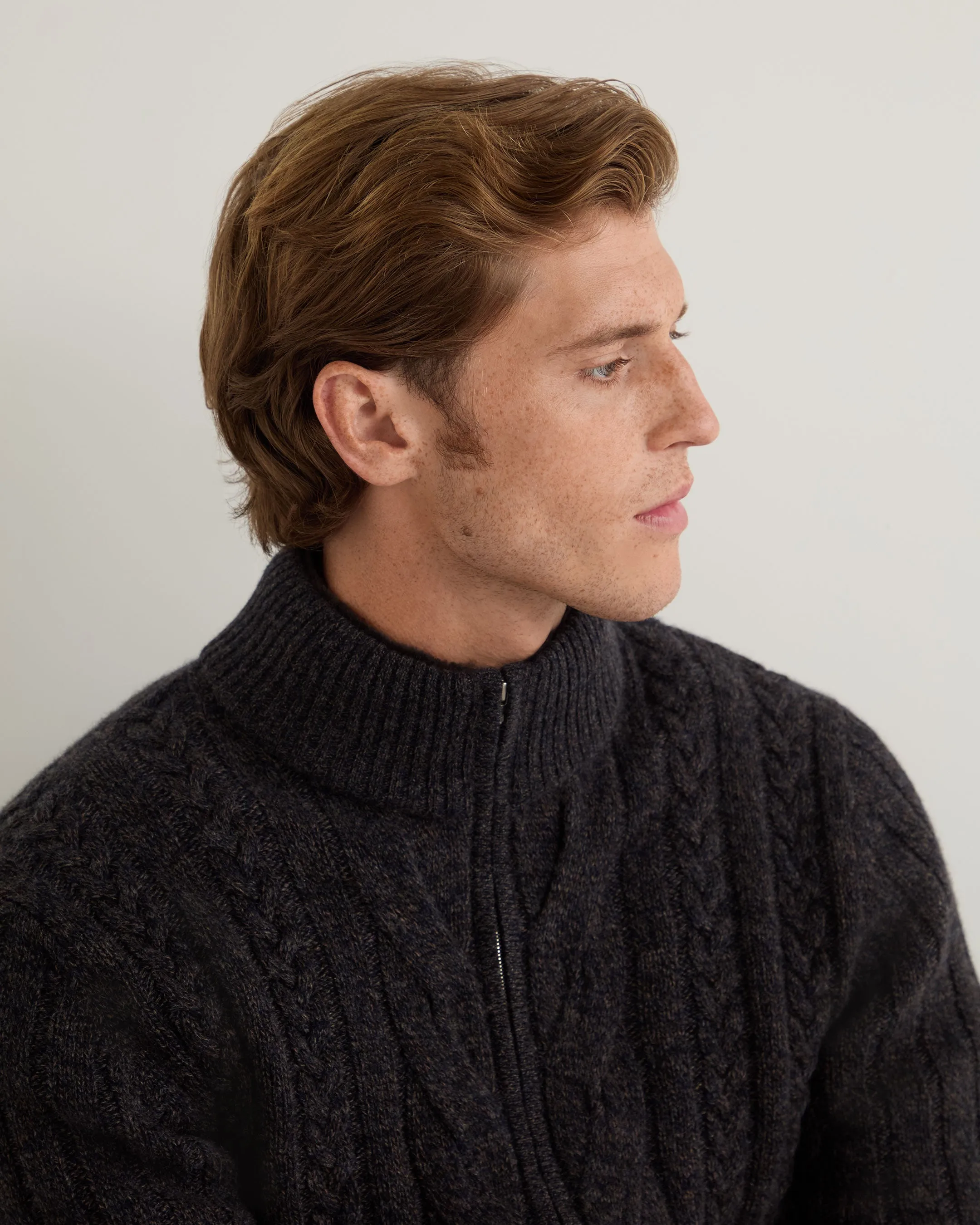 Men's Colorado Cable Fur Trim Cashmere Jacket Granite Blue