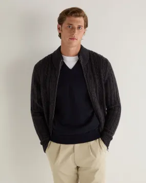 Men's Colorado Cable Fur Trim Cashmere Jacket Granite Blue