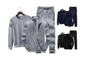 Men's Fall Winter Full Sleeves Sweater Sweatshirt Zipper Jacket & Trouser Set Casual Sports Suit Trend 3 Piece Set (Shirt Jacket Trouser Pants)  | T928