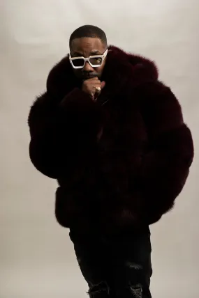 Men's Fox Bomber Fur With Hood [Wine]