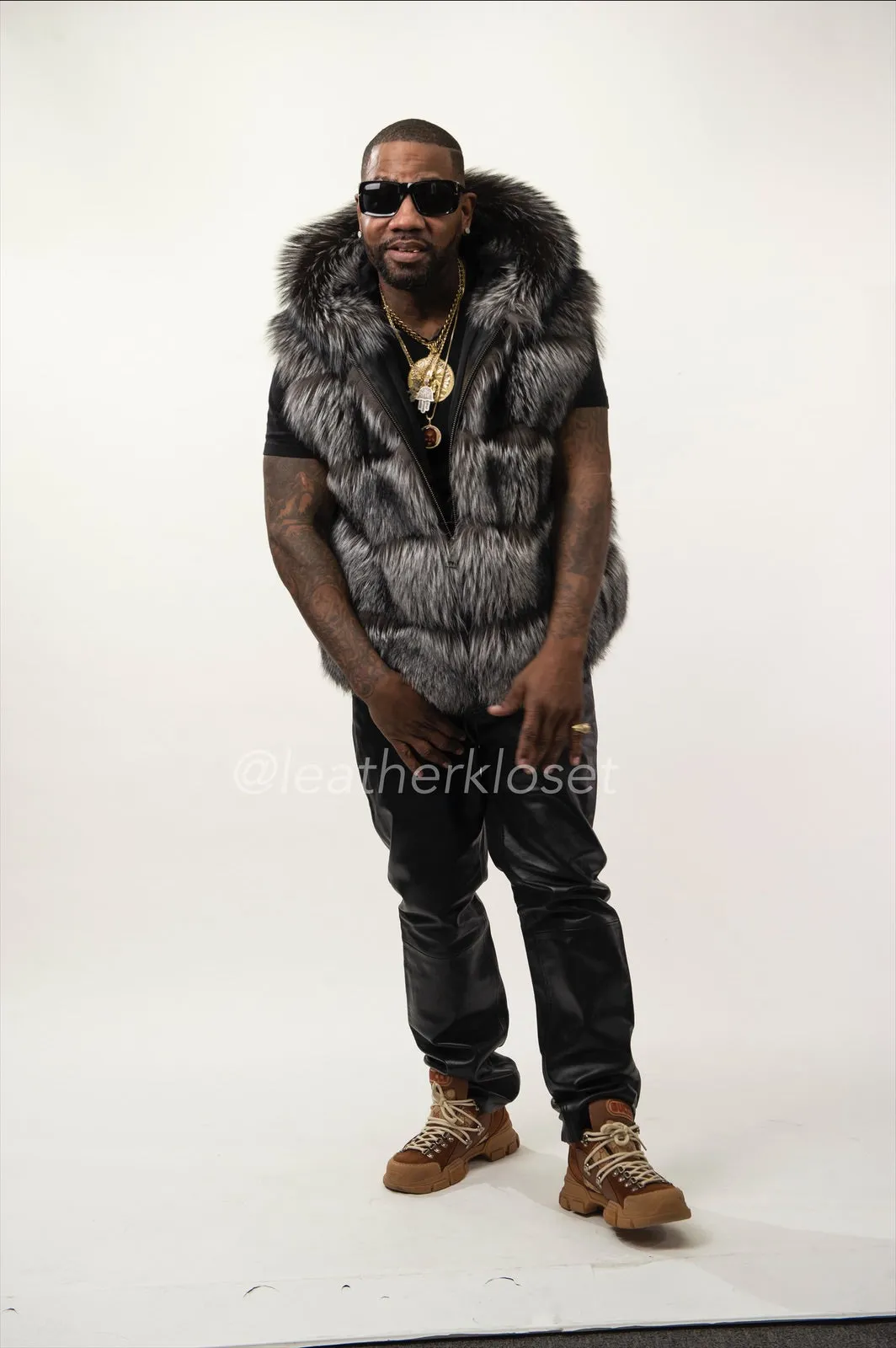 Men's Fox Fur Vest With Hood [Silver]