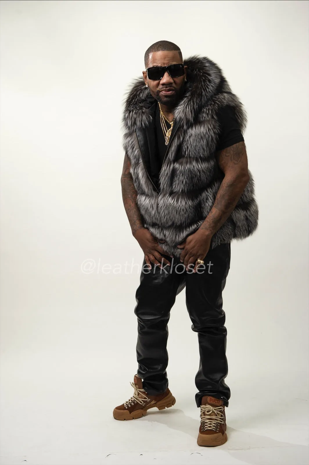 Men's Fox Fur Vest With Hood [Silver]