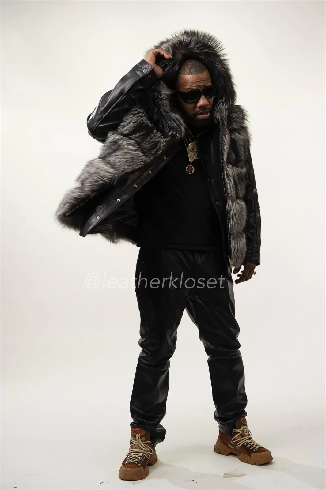 Men's Fox Fur Vest With Hood [Silver]