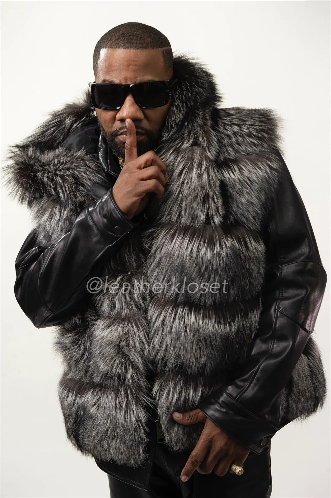 Men's Fox Fur Vest With Hood [Silver]