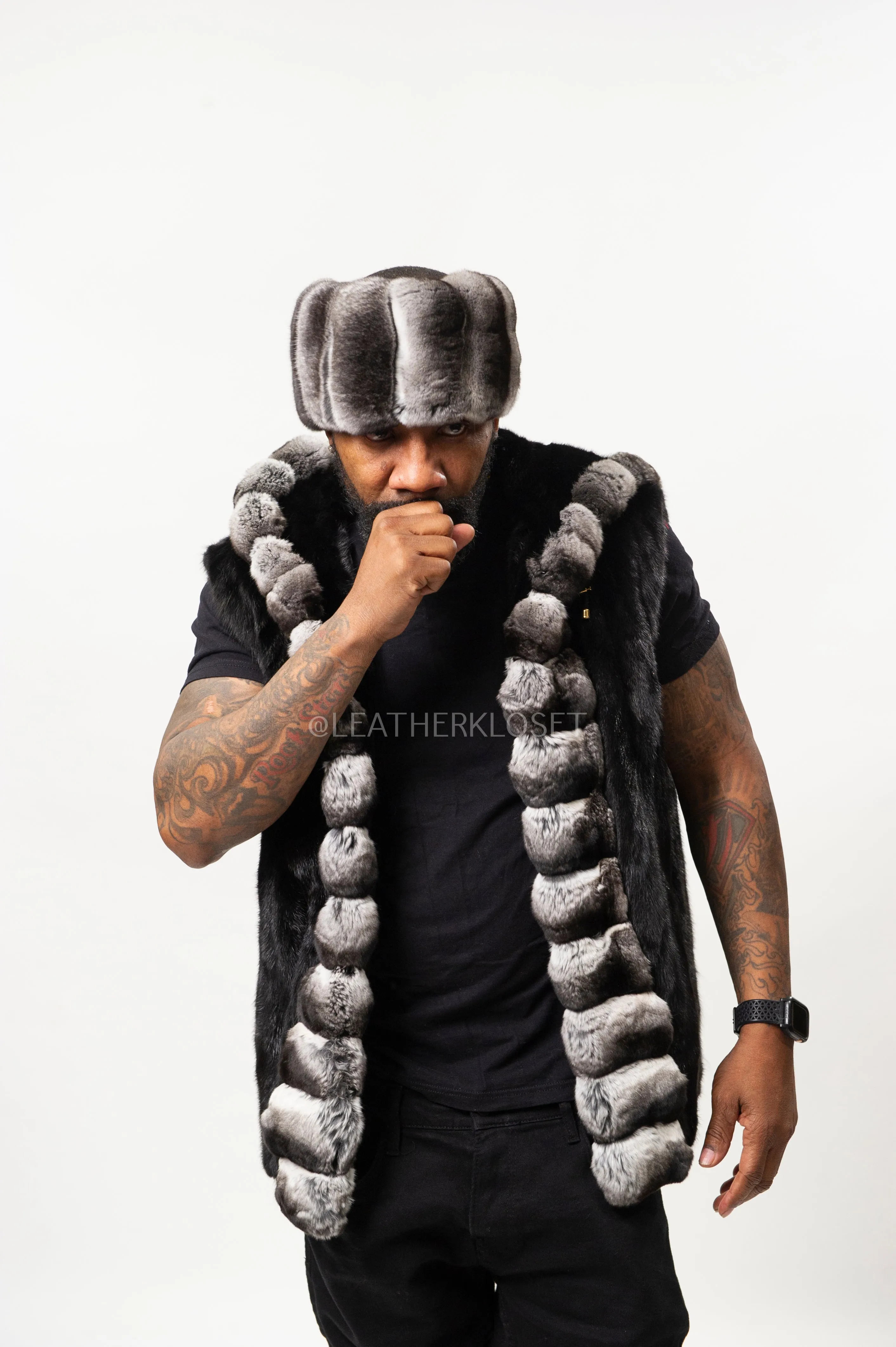 Men's Mink Vest With Chinchilla Trimming