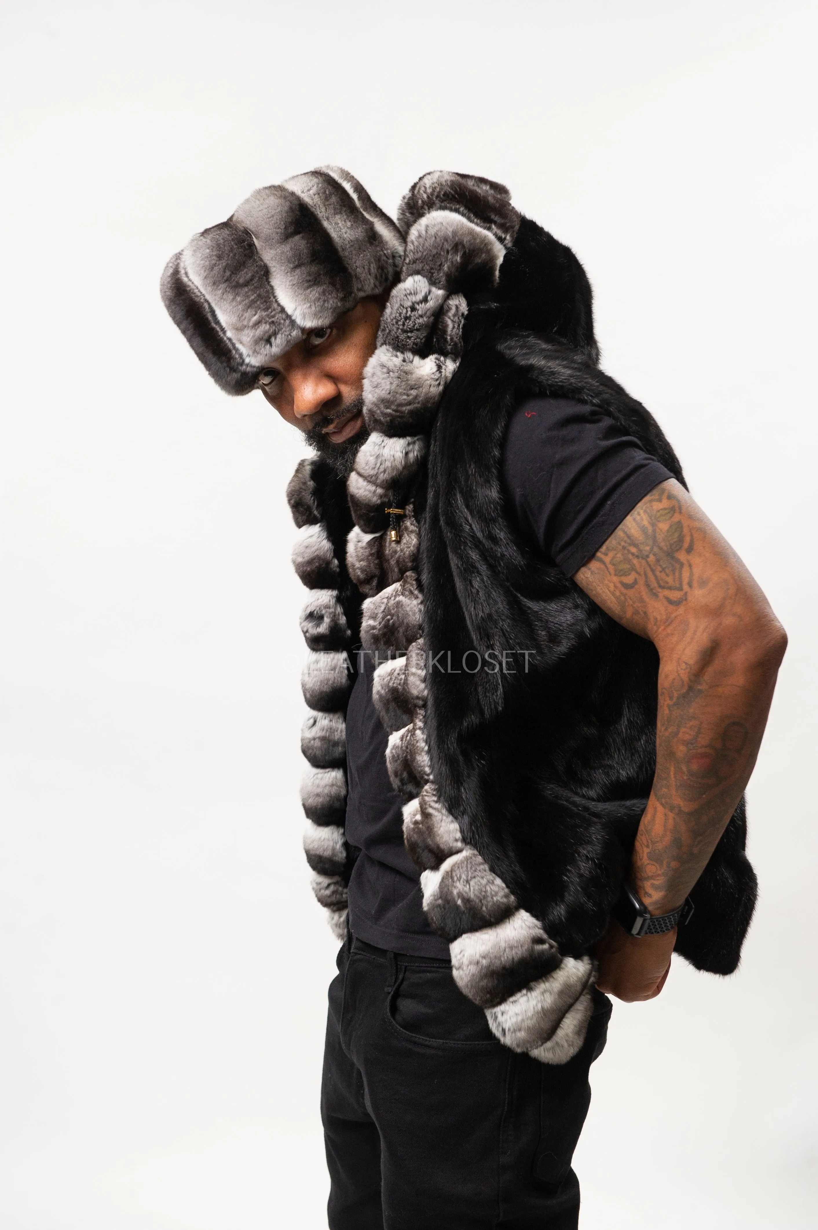 Men's Mink Vest With Chinchilla Trimming
