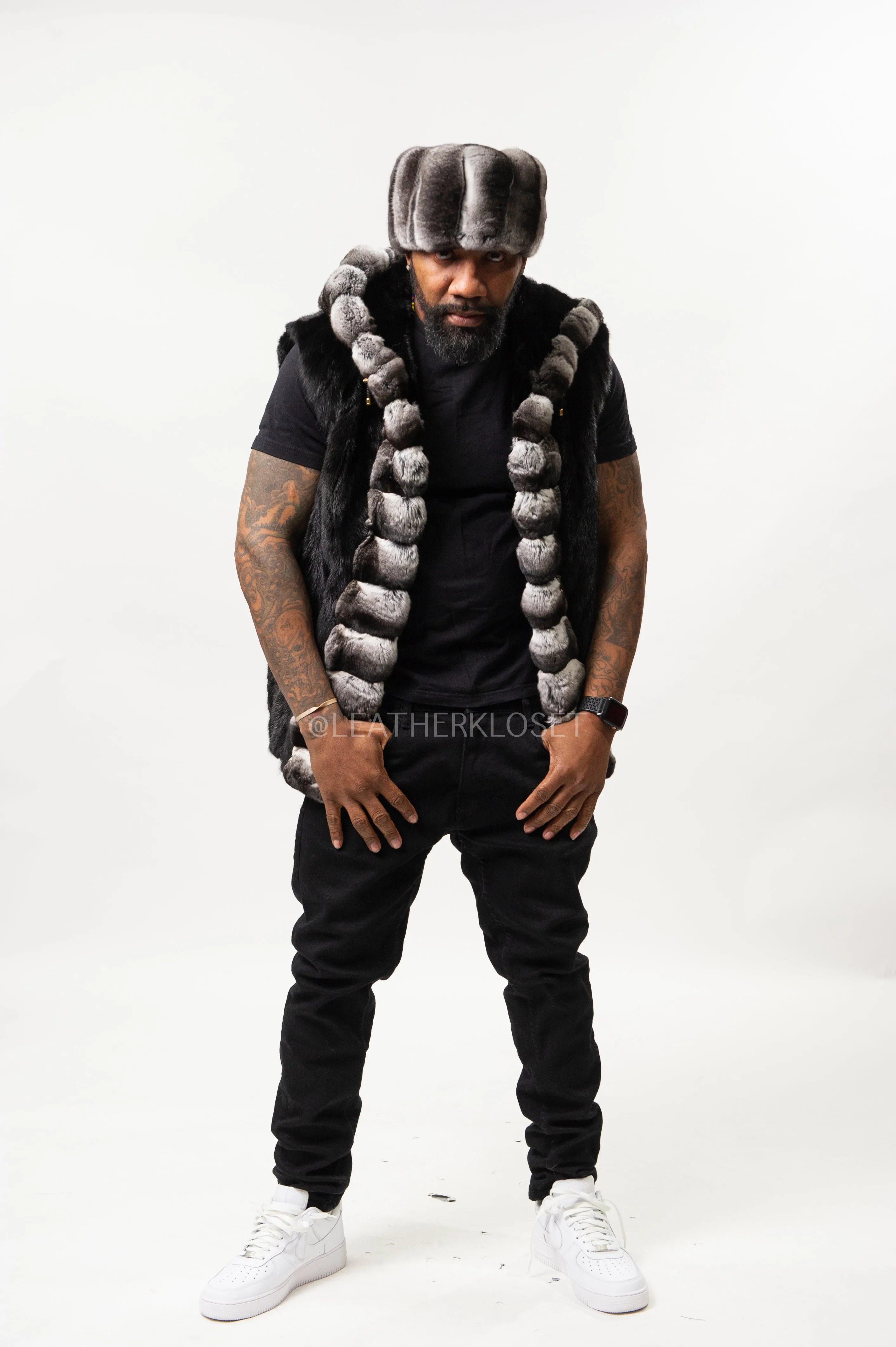Men's Mink Vest With Chinchilla Trimming