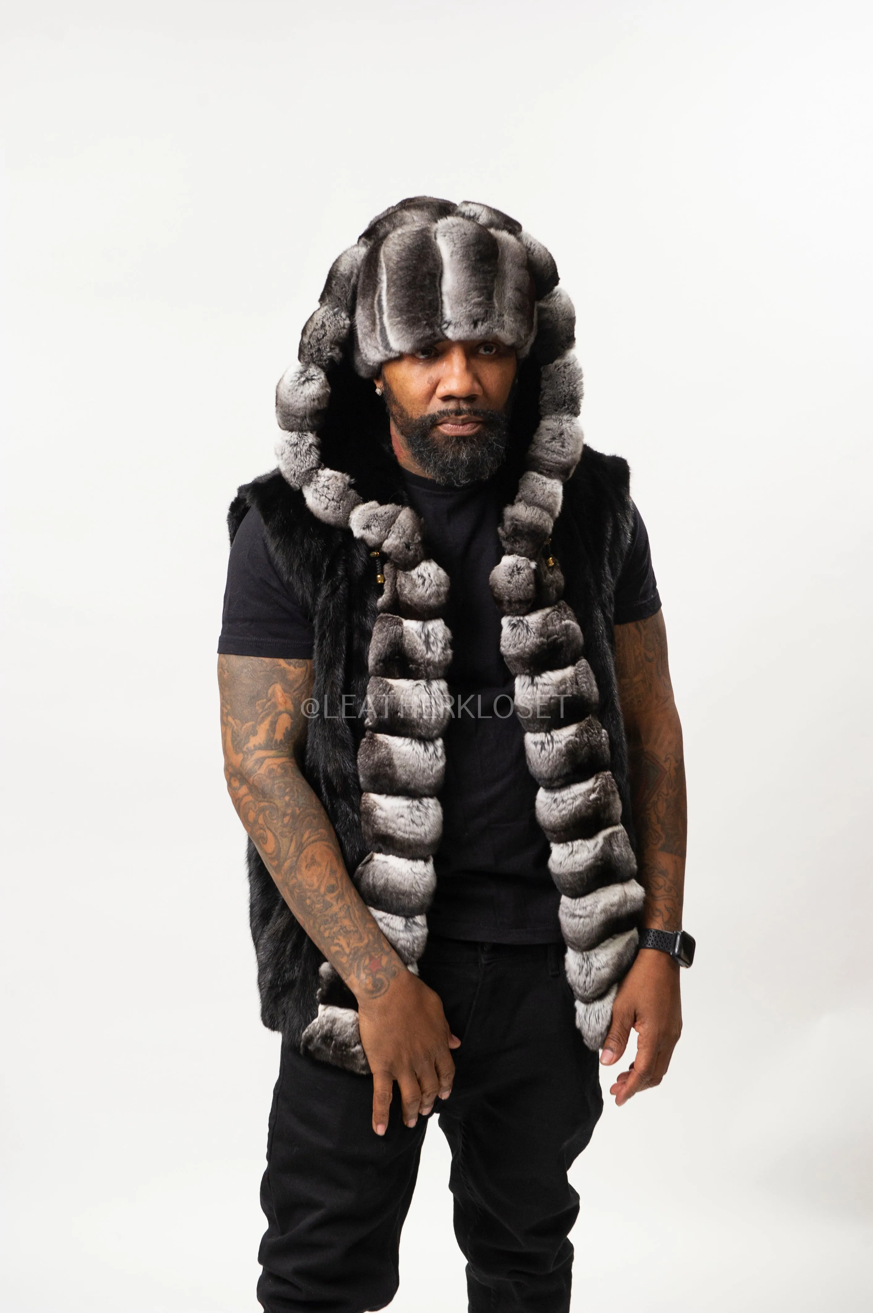 Men's Mink Vest With Chinchilla Trimming