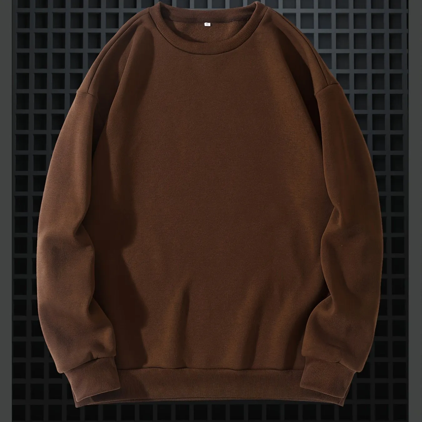 Men's Solid Fleece Crew Neck Pullover Long Sleeves Polyester Casual Trendy Sweatshirt