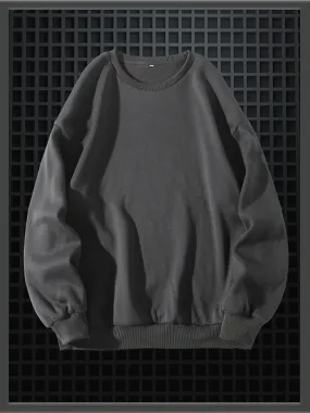 Men's Solid Fleece Crew Neck Pullover Long Sleeves Polyester Casual Trendy Sweatshirt