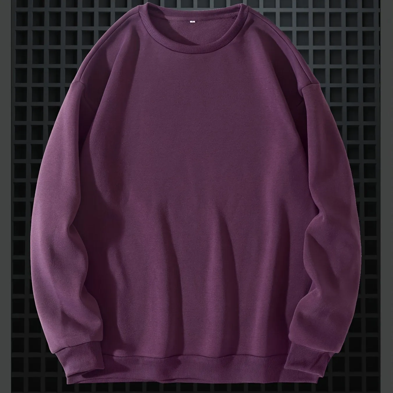 Men's Solid Fleece Crew Neck Pullover Long Sleeves Polyester Casual Trendy Sweatshirt