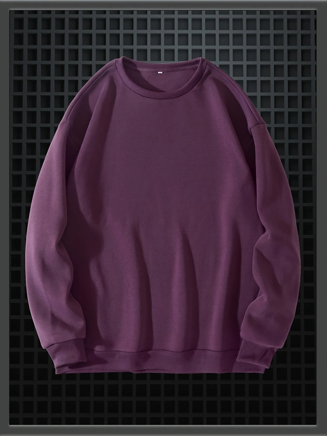 Men's Solid Fleece Crew Neck Pullover Long Sleeves Polyester Casual Trendy Sweatshirt