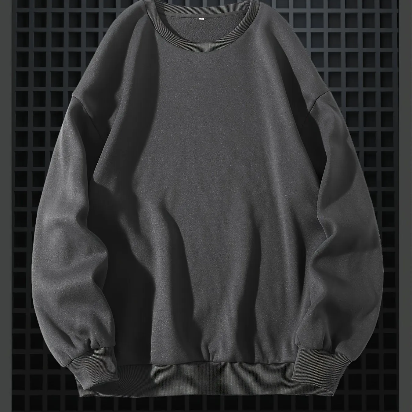 Men's Solid Fleece Crew Neck Pullover Long Sleeves Polyester Casual Trendy Sweatshirt