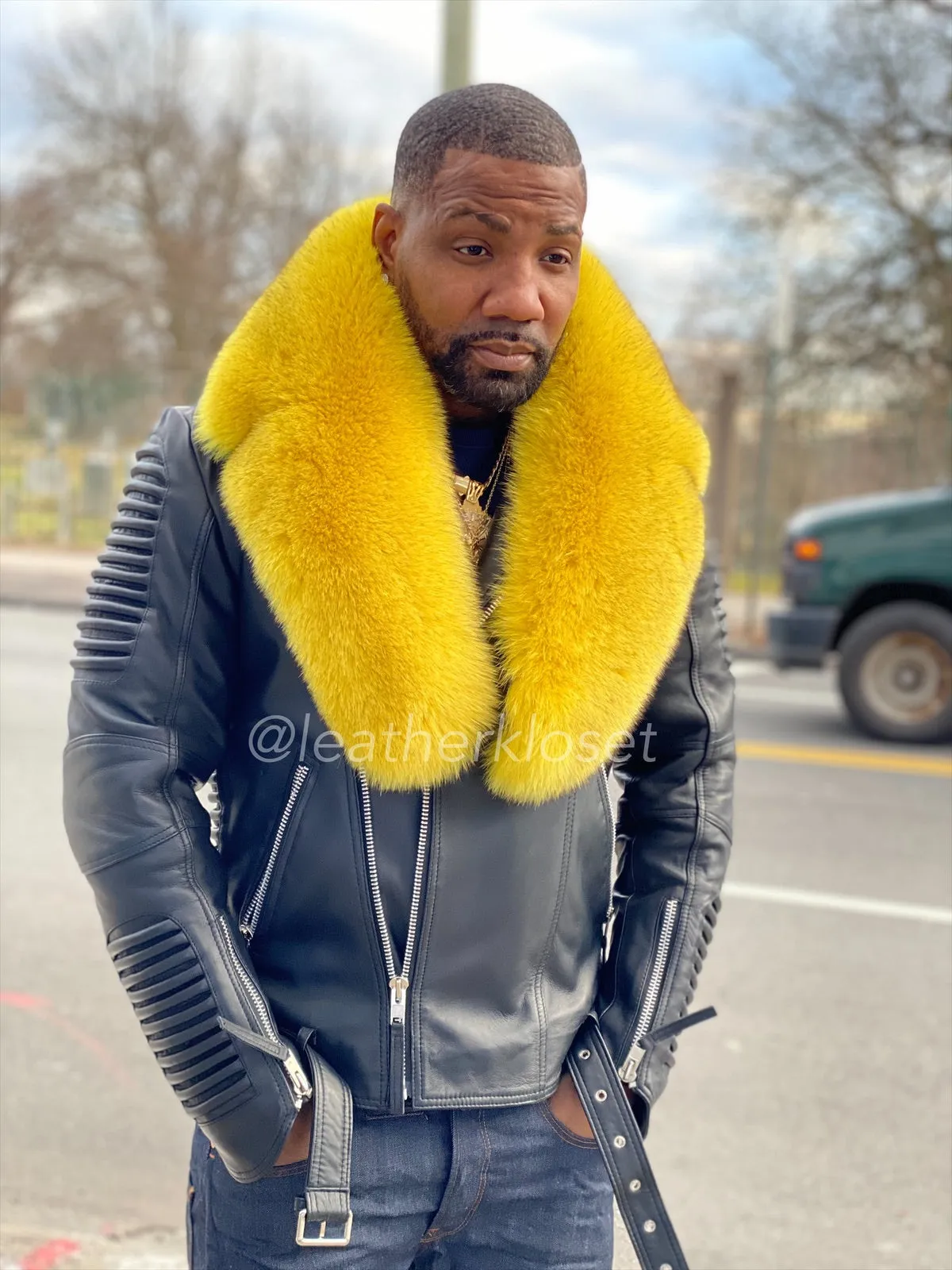 Men's Trey Biker Full Fox Fur Collar [Yellow Fox]